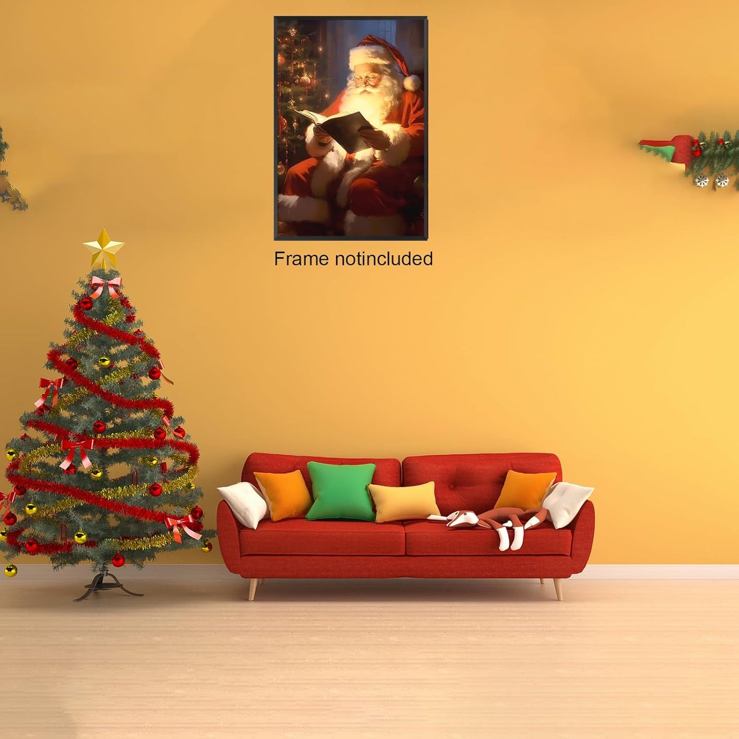Vintage Christmas Canvas Wall Art, Santa Claus Reading Book Canvas Prints, Aesthetic Merry Christmas Poster for Home Office Xmas Picture Decor Winter Holiday Presents 12x16 Inch Unframed
