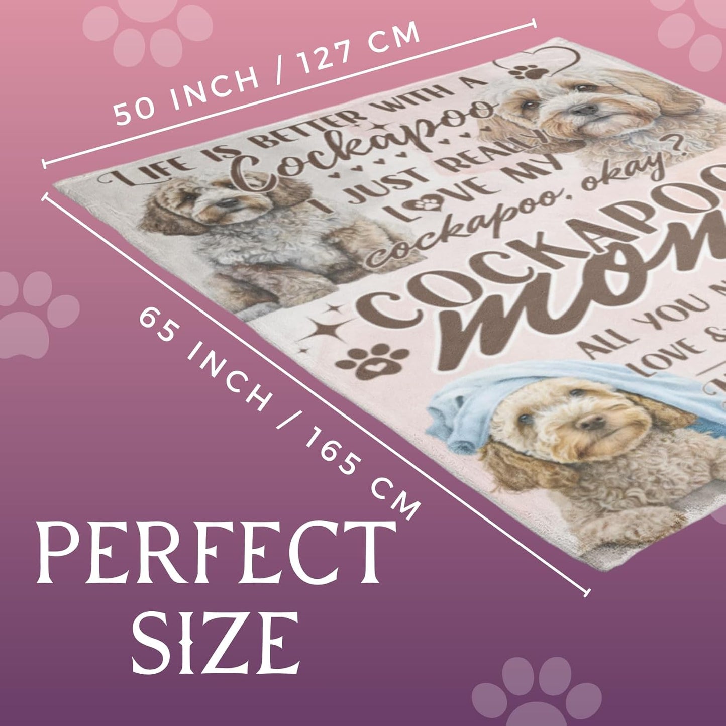 Cockapoo Gifts for Women, Best Unique Flannel Throw Blanket for Cockapoo Mom, 50 x 65 inch, Skin Friendly