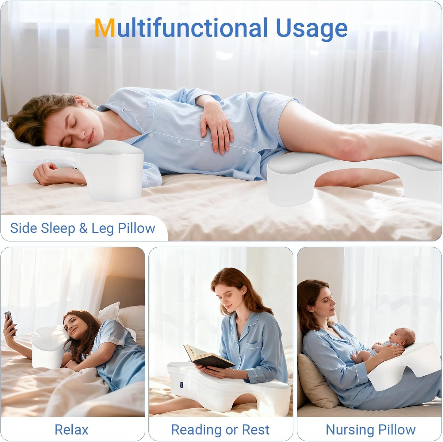 Side Sleeper Pillows with Arm Holes- Memory Foam Shoulder Pillow for Side Sleepers Neck Support & Rotator Cuff Pain Relief, 2PCS Pillowcase, Ergonomic Knee, Leg, Arm Pillow for Adults (Light Grey)