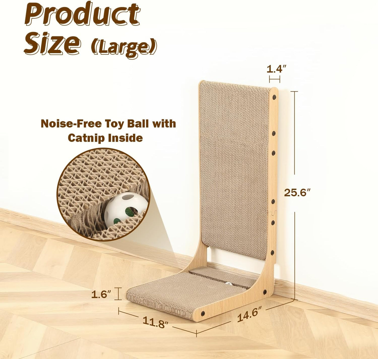 Zakkart 2-Pack Cat Scratching Board, 25.6'' Tall Cardboard L Shape Vertical Cat Scratchers for Indoor Cats, Cat Scratching Post for Wall and Couch, Large