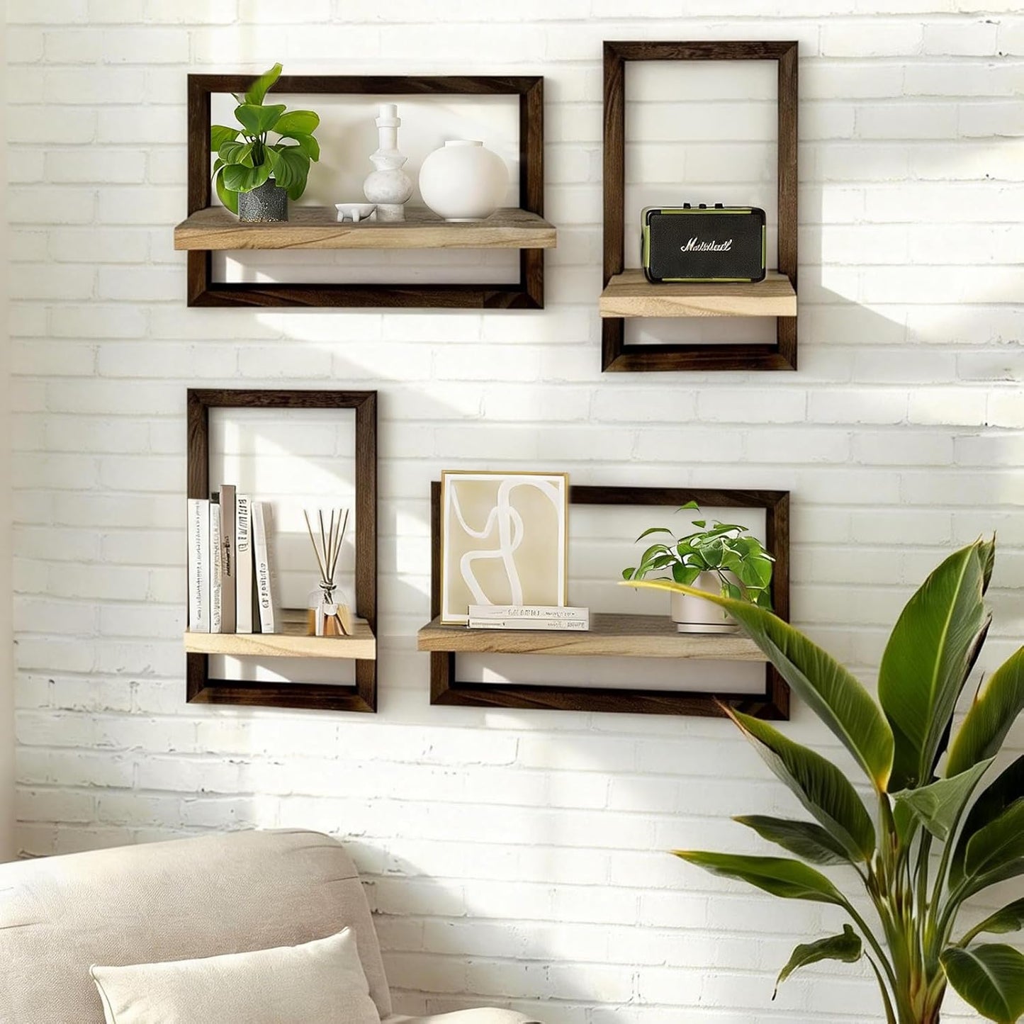 moonysweet Bathroom Floating Shelves for Wall Mounted Farmhouse Home Decor Display Bookshelf SmallSet of 2, Rustic Brown Living Room, Bathroom Kitchen Bedroom