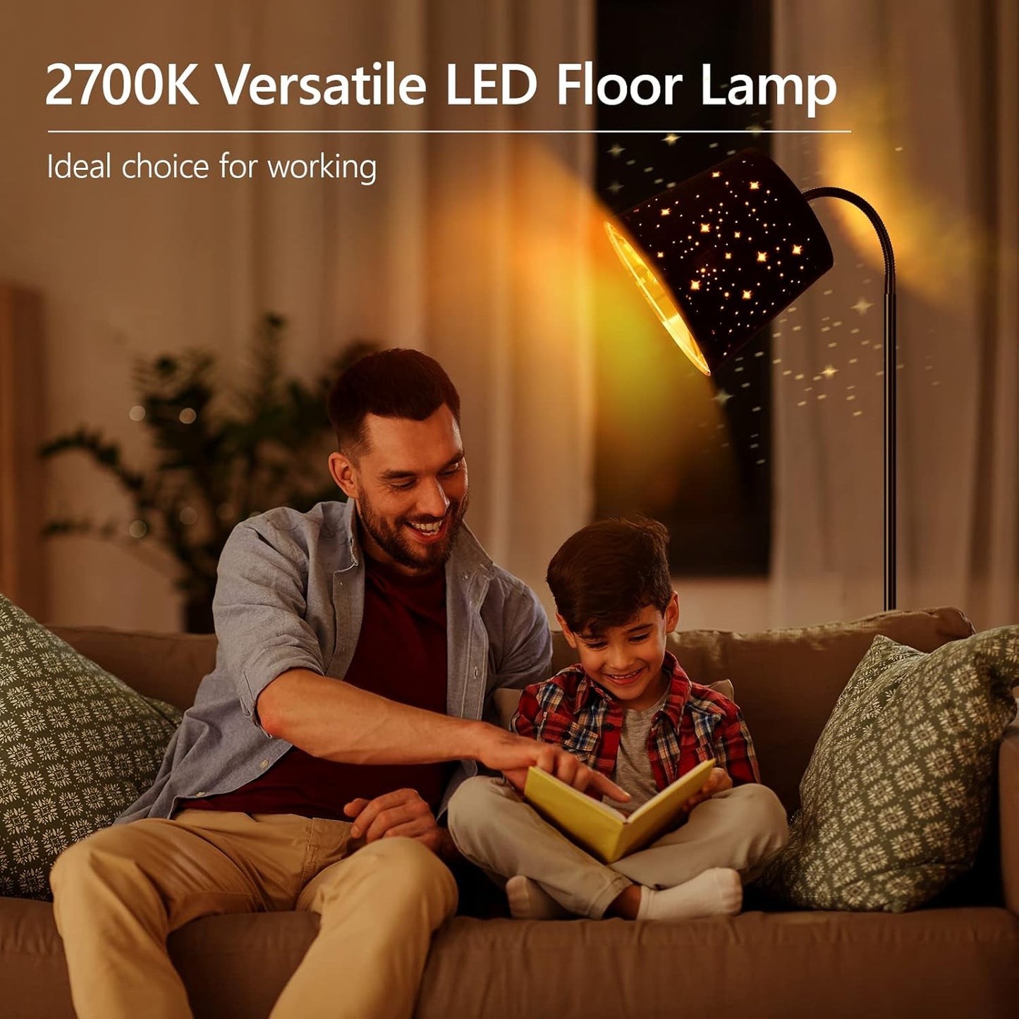 LED Floor Lamp, Standing Lamp for Living Room with Linen Lamp Shade,Adjustable Gooseneck Modern Reading Light,Floor Lamps for Bedroom,Office,Farmhouse,6W LED Bulb Included