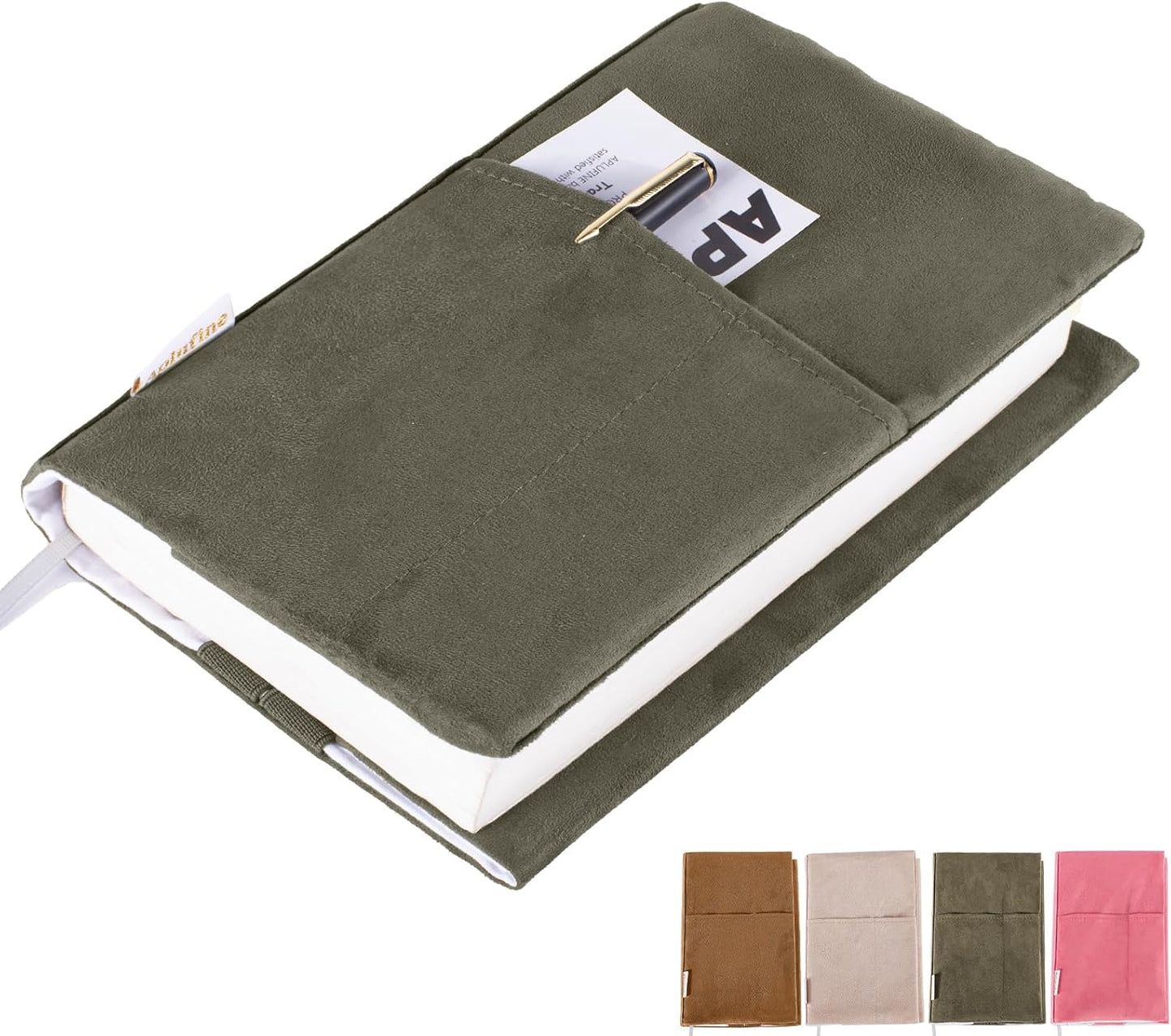 Velvet Book Cover for Paperbacks, Reusable Fabric Book Cover with Pockets, Adjustable Book Protector for Softcover Books, Journals & Bibles