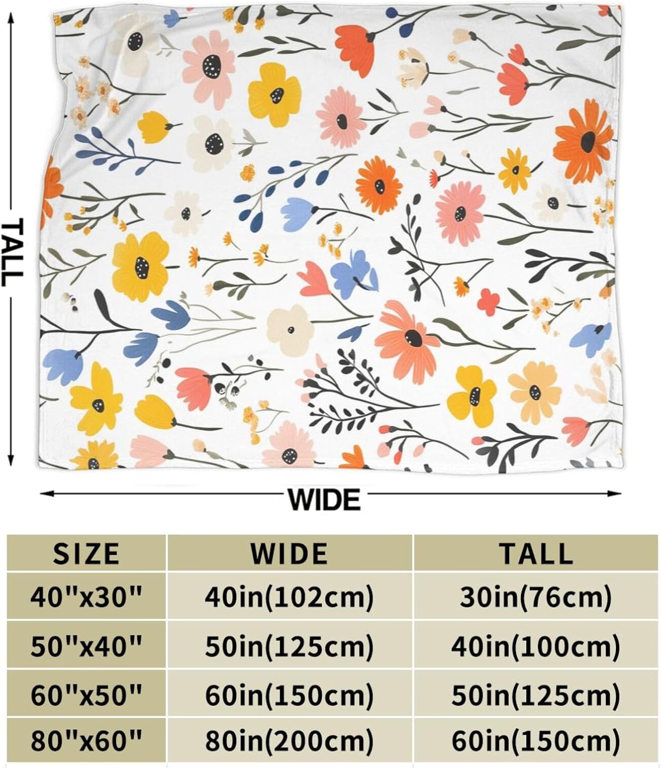 Wildflowers Floral Blanket for Women Girls Super Soft Cozy Fleece Flower Throw Blanket Plush Botanical Plant Bedding Decor Blanket Gifts for Boys Kids Men 40''X50''