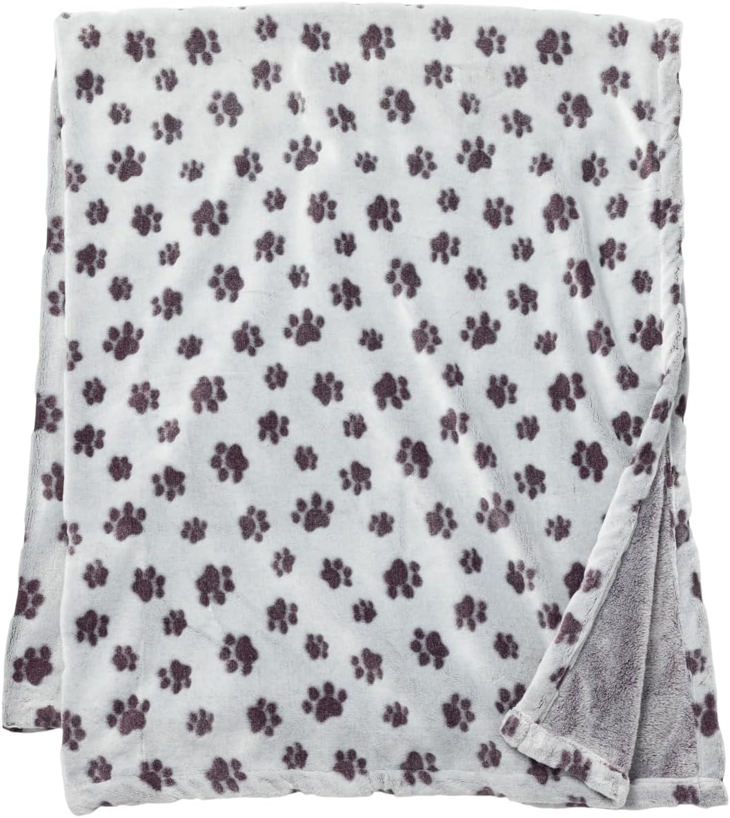 Pet Love Themed Jacquard Super Cozy and Soft Fleece Throw Blanket Cat or Paw Print Pattern Gift for Animal Person (Cat)