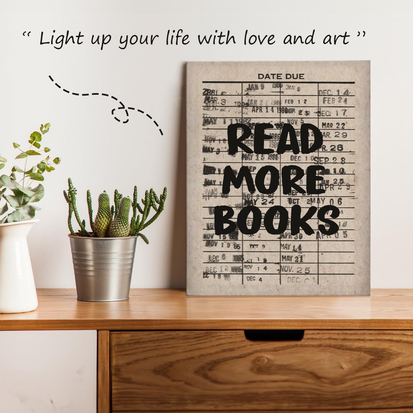 APJYM Trendy Retro Read More Books Wall Art, Library Reading Nook Corner Decor, Vintage Library Date Due Canvas Wall Art for Classroom Girls Room Dorm Reading Room, 11x14 Inches Framed