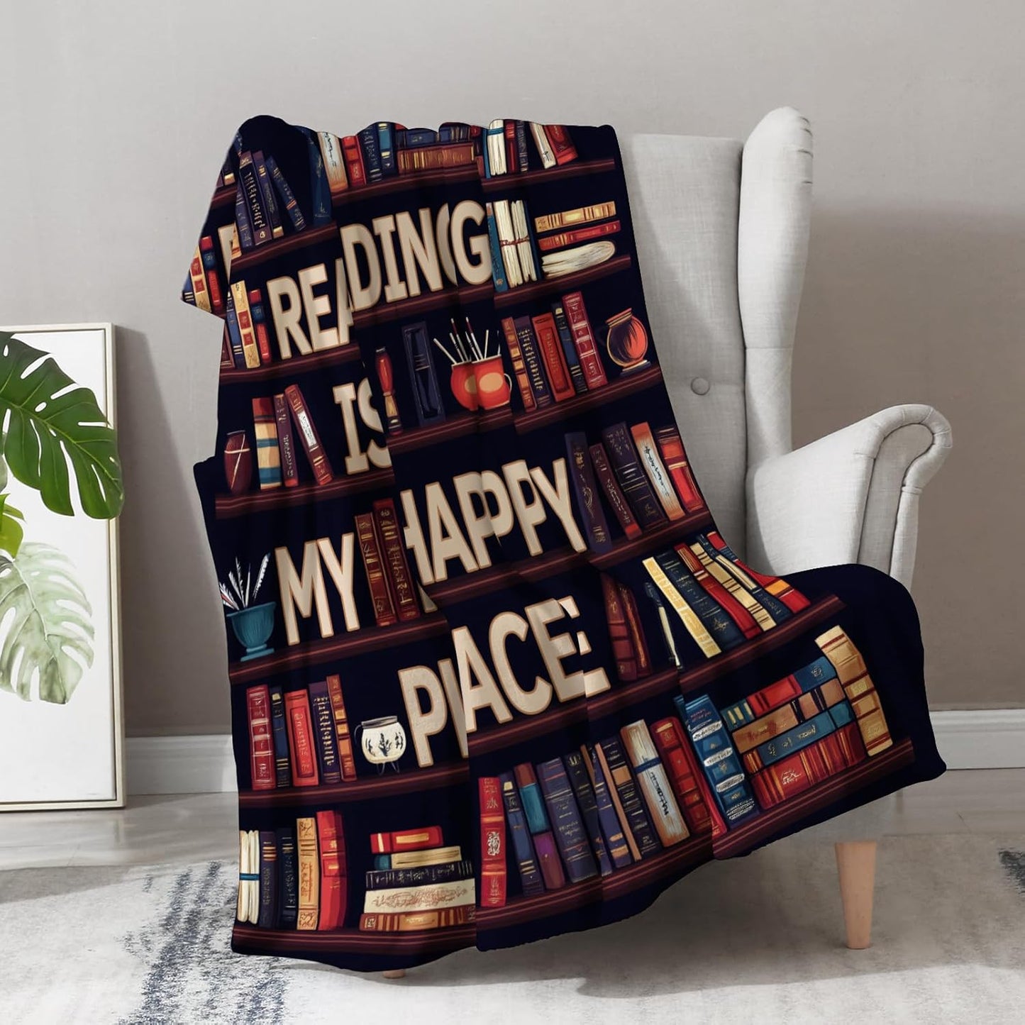 Book Lover Blanket Gifts for Women - Readers Gift Library Print Themed Throw for Teacher Kids Teen Adults Librarian Soft Fleece Cozy Couch Birthday Christmas Lightweight Blanket 50"x60"
