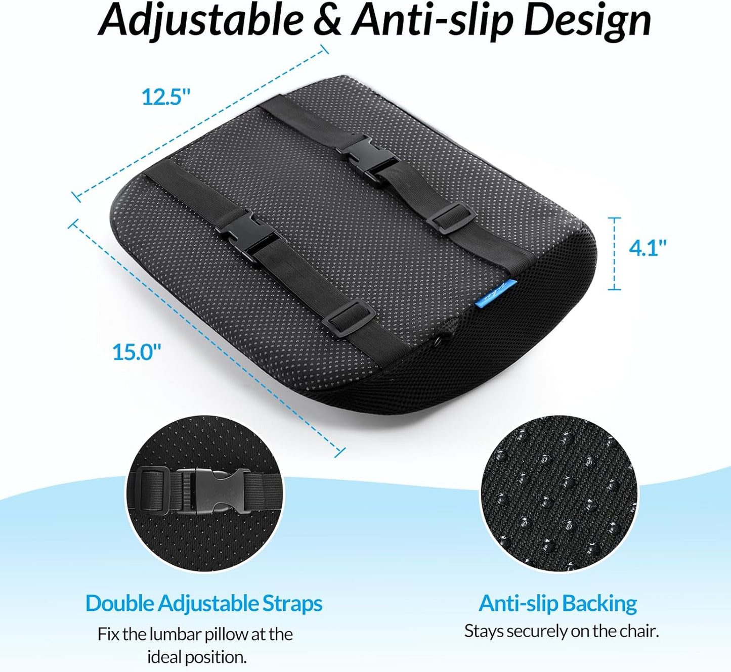 ZIKEE Lumbar Support Pillow for Office Chair with Dual-Firmness Memory Foam, Ergonomic Back Pillow for Targeted Support, Back Cushion with Dual Straps, Versatile Use for Car, Computer Gaming Chair
