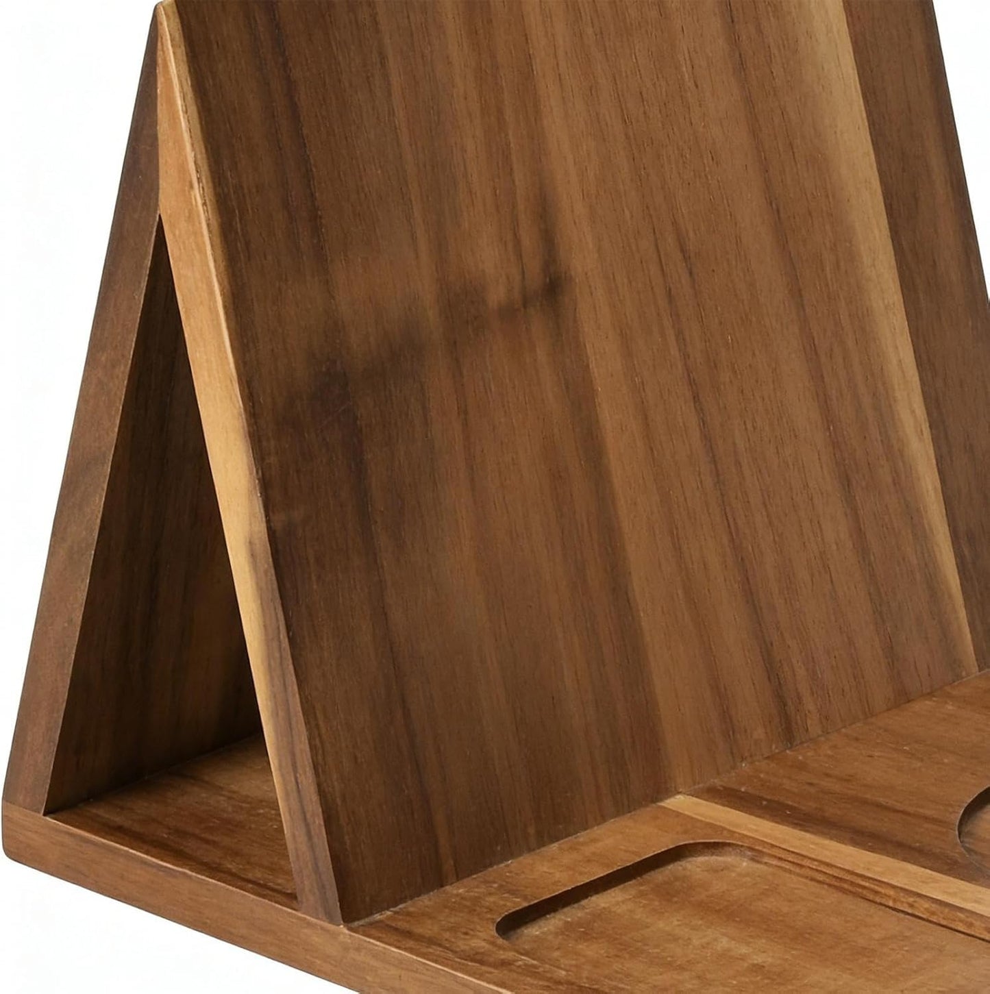 Book Rest - Wooden Triangle Book Stand with Cup and Phone Slot, Page Holder Display for Home Decor, Bedroom, Living Room, Office, School, Desk, Nightstand