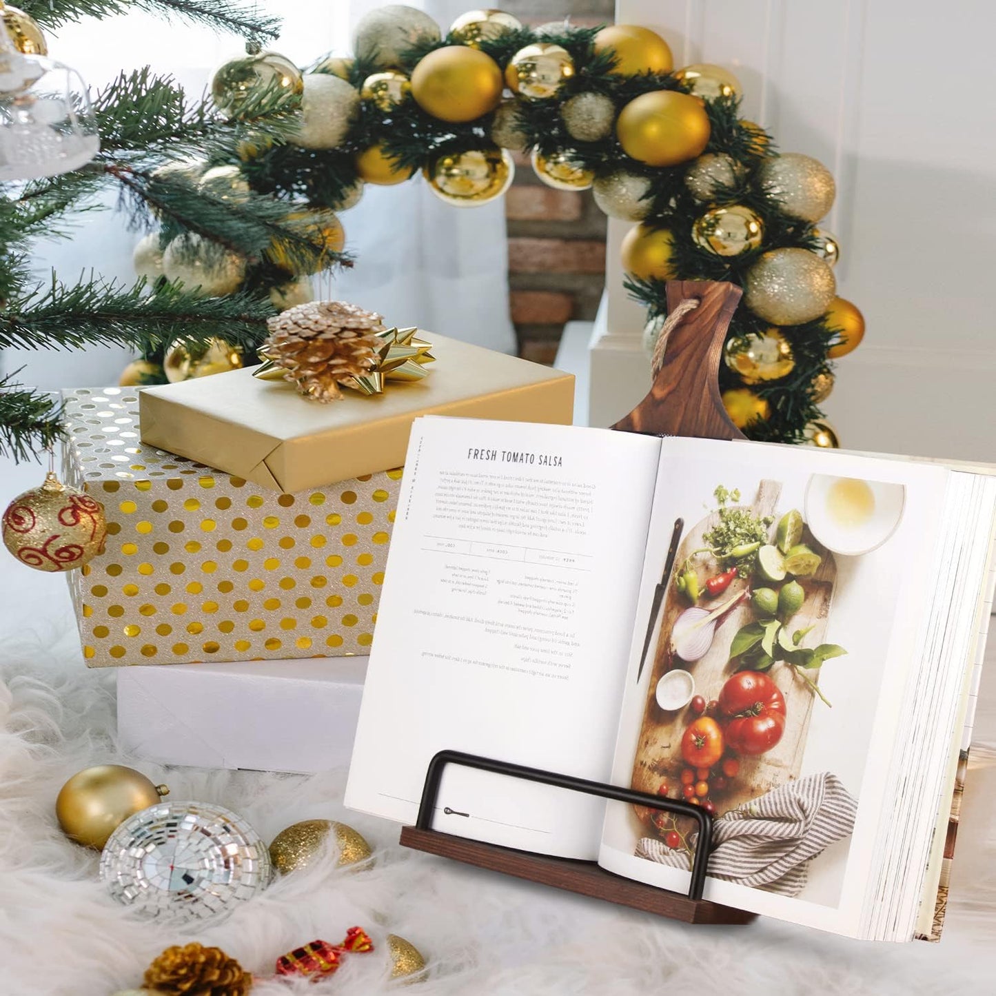 Cookbook Stand for Kitchen Counter Wood Adjustable Recipe Book Holder Stand iPad Rustic Holder Thanksgiving Day Christmas Gift for Mother, Grandma, Women