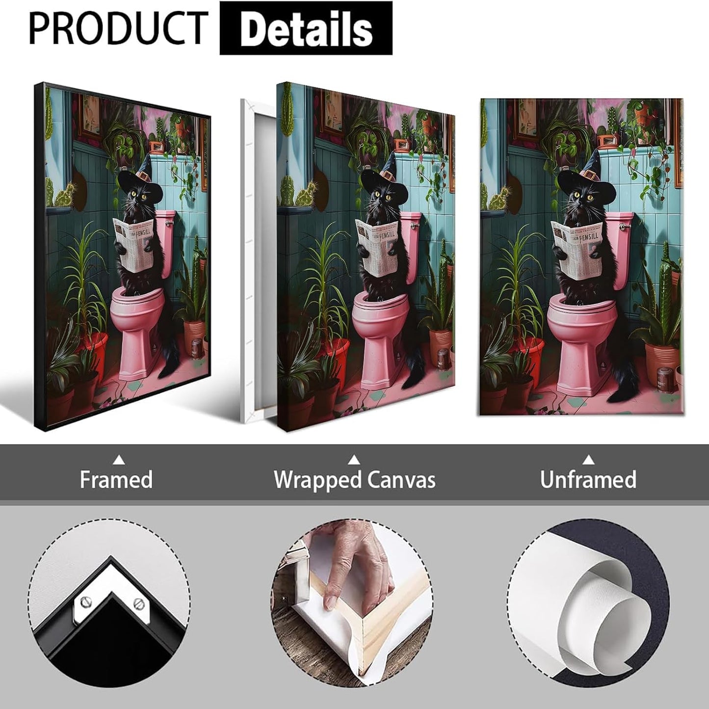 Vintage Cat Reading Newspaper On The Toilet Poster Halloween Bathroom Canvas Wall Art Dark Academia Funny Gothic Prints Painting For Home Bedroom Dorm Wall Decor 12x16in Unframed