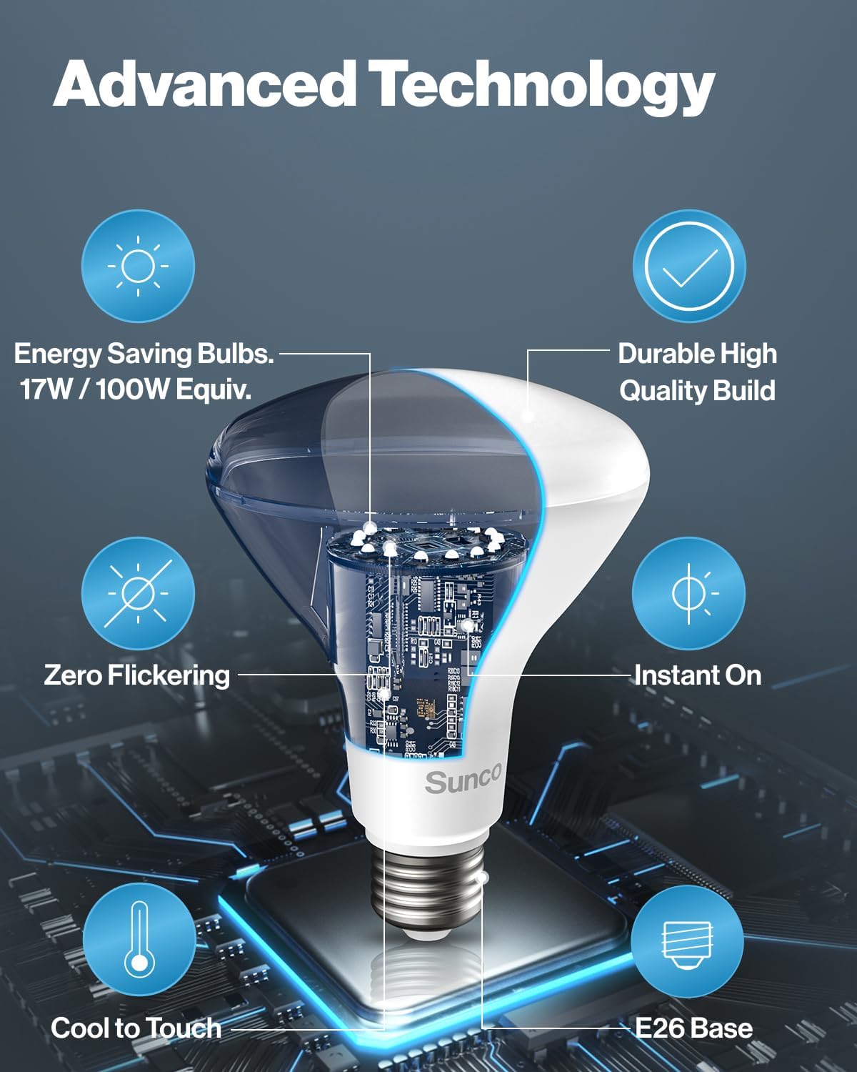 Sunco 6 Pack BR40 LED Light Bulbs, Indoor Flood Lights, Recessed Can Light Bulb, 1400 LM, 17W (100W Equivalent), 2700K Soft White, Dimmable, E26 Base, for Home, Bedroom, Kitchen UL