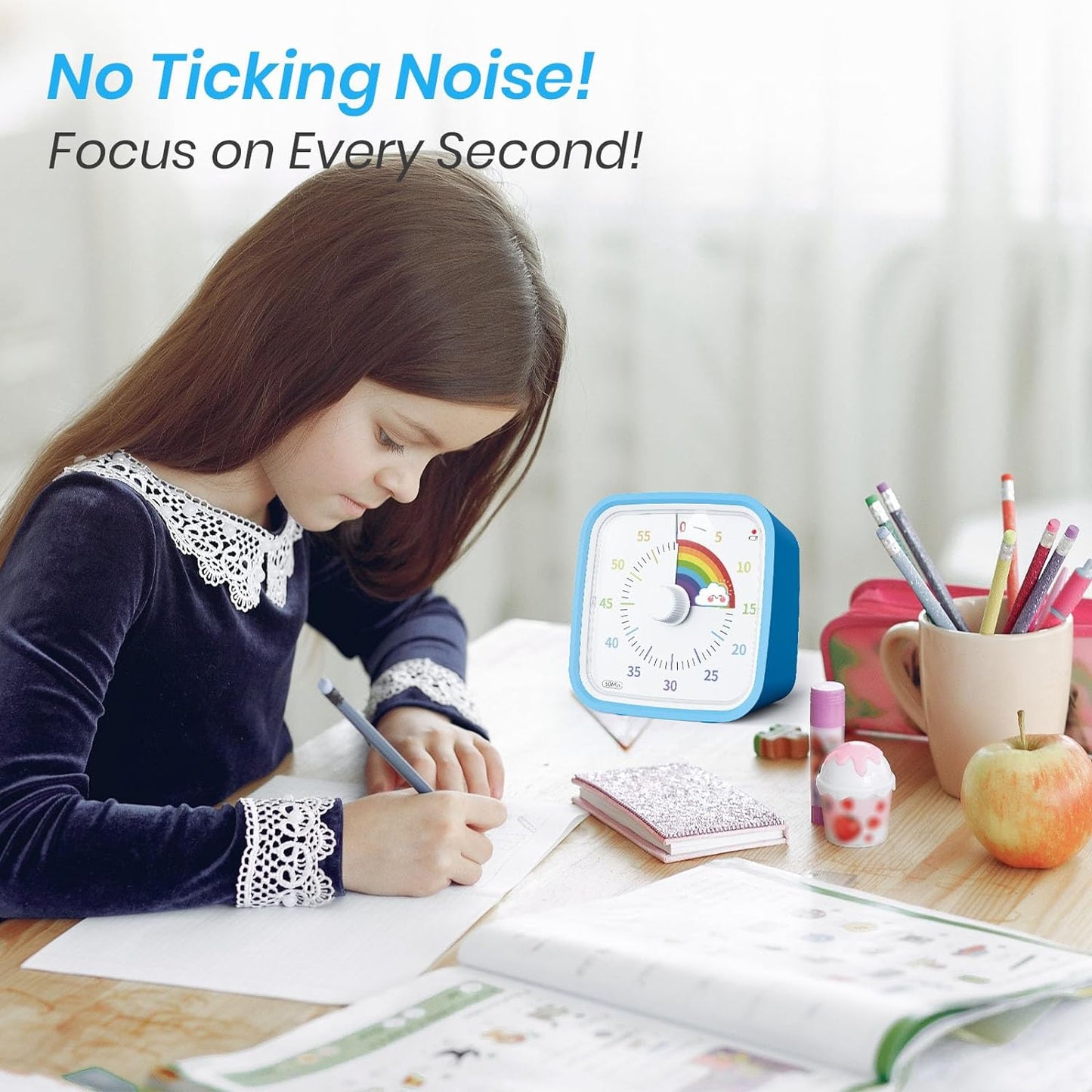 Yunbaoit Visual Timer with Protective Case, Rainbow Disk 60 Minute Countdown Timer for Kids and Adults, Silent Time Management Tool(Blue Rainbow)