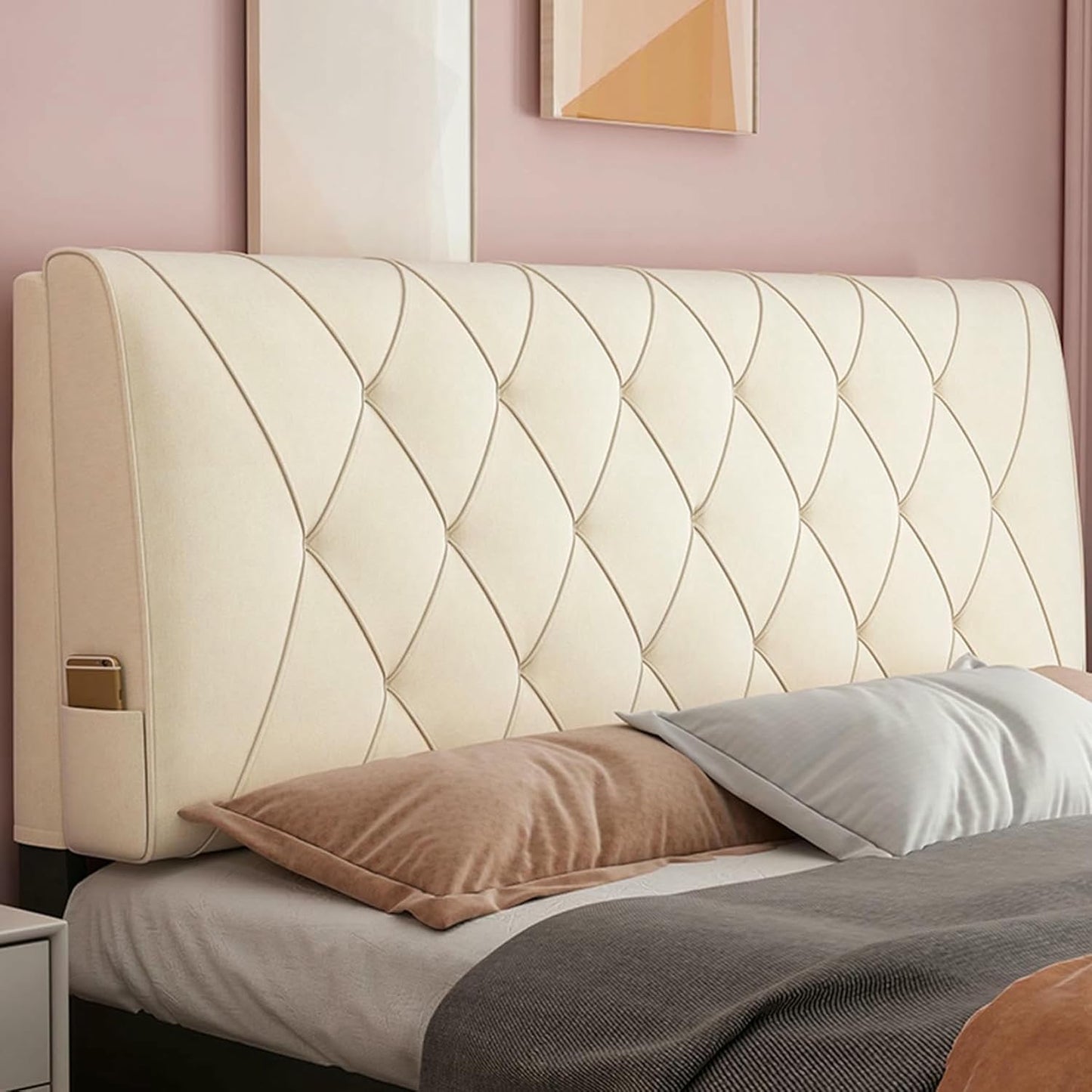 Rectangle Headboard Cushion Bedside Support Cushion Large Backrest,Fleece Reading Pillow Wall Pillowboard Neck Lumbar Upholstered Bedroom Daybed Bolster,Gray1,Straps 79"/King