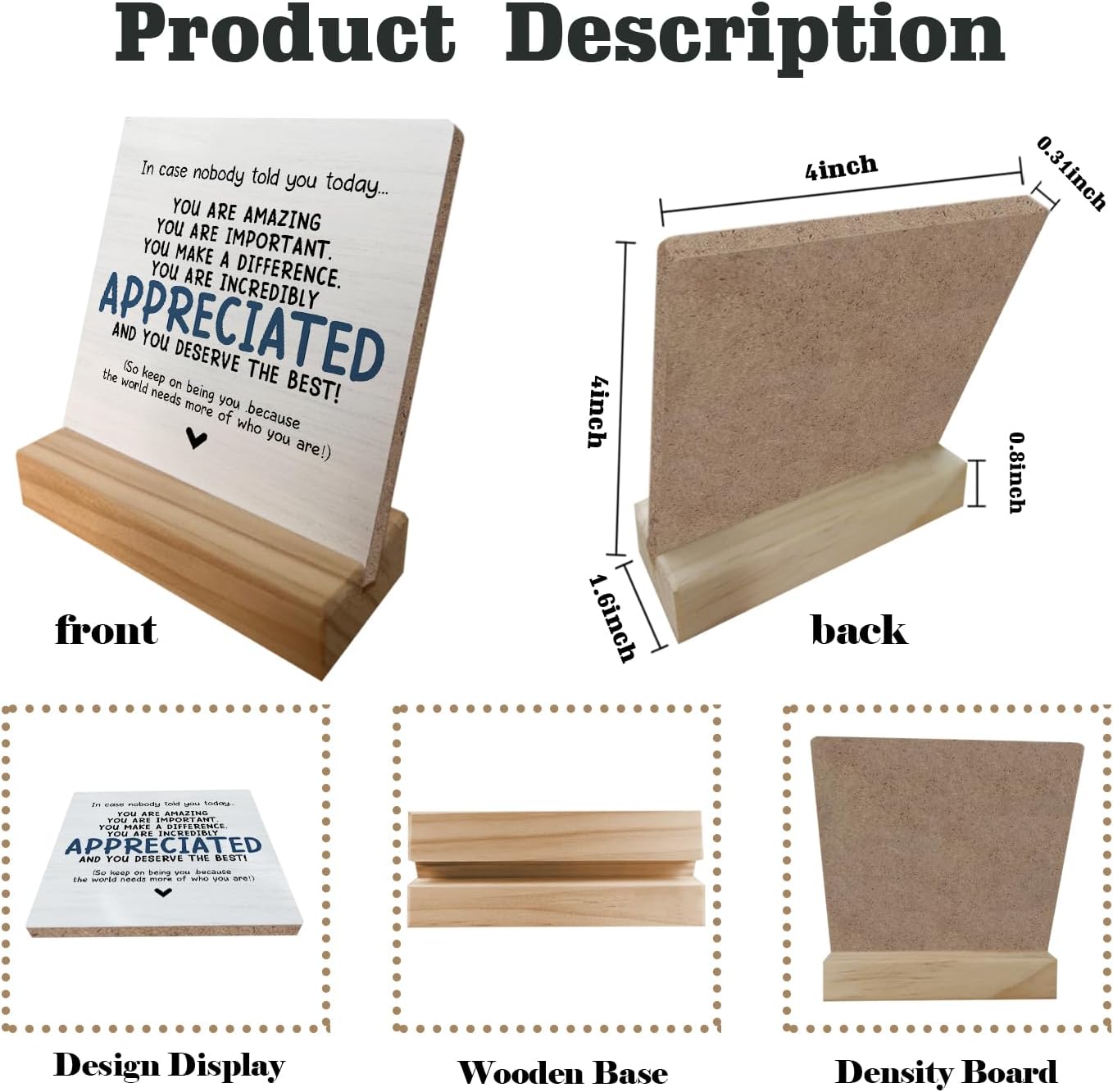 Inspiring Quote You are Appreciated and You Deserve the Best Table Wood Plaque Sign,Self Affirming Wooden Stand Wood Sign Desk Decor for Home Dorm Table Shelf,Inspiring Gifts for Women Men Students