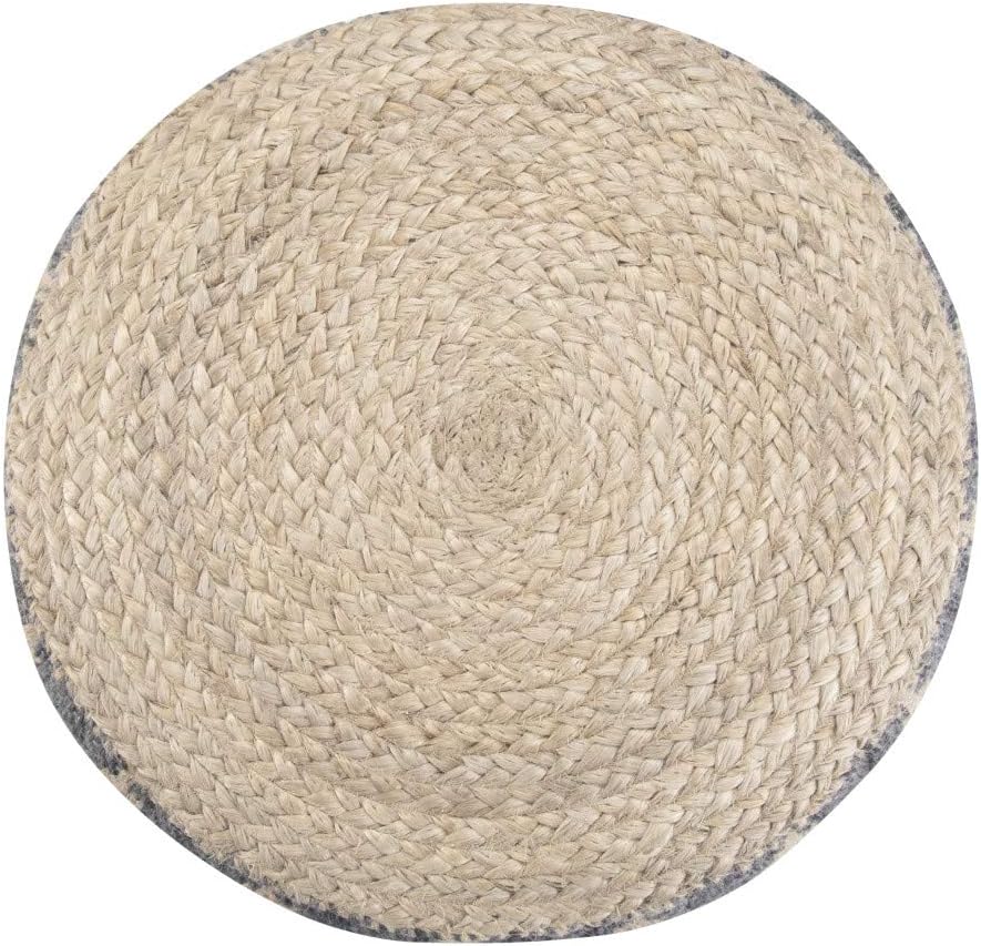 SIMPLIHOME Edgeley Round Pouf - 18 inch Wide Handwoven Jute and Cotton Ottoman in Grey and Natural, Boho-Style Footstool or Extra Seating for Living Room, Bedroom, or Kids Room, Assembled