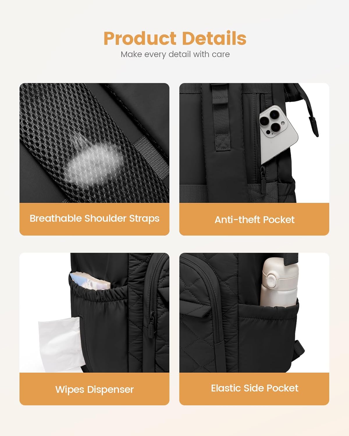 LOVEVOOK Small Diaper Bag Backpack, Mini Baby Bag for Girl Boy with Changing Pad, Diaper Backpack for Mom Dad with Stroller Buckles, Black