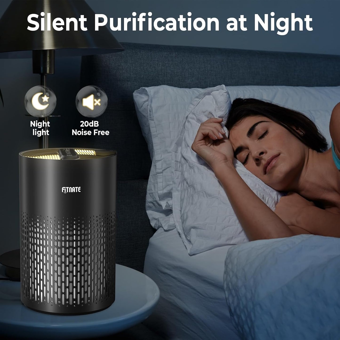 FITNATE Air Purifiers for Home Large Room Up to 1076 Ft² with Aromatherapy, H13 True HEPA Air Purifier for Pets, Quiet Air Cleaner for Dust Pollen Pet Dander Odor, with Night Light,Timer, Black