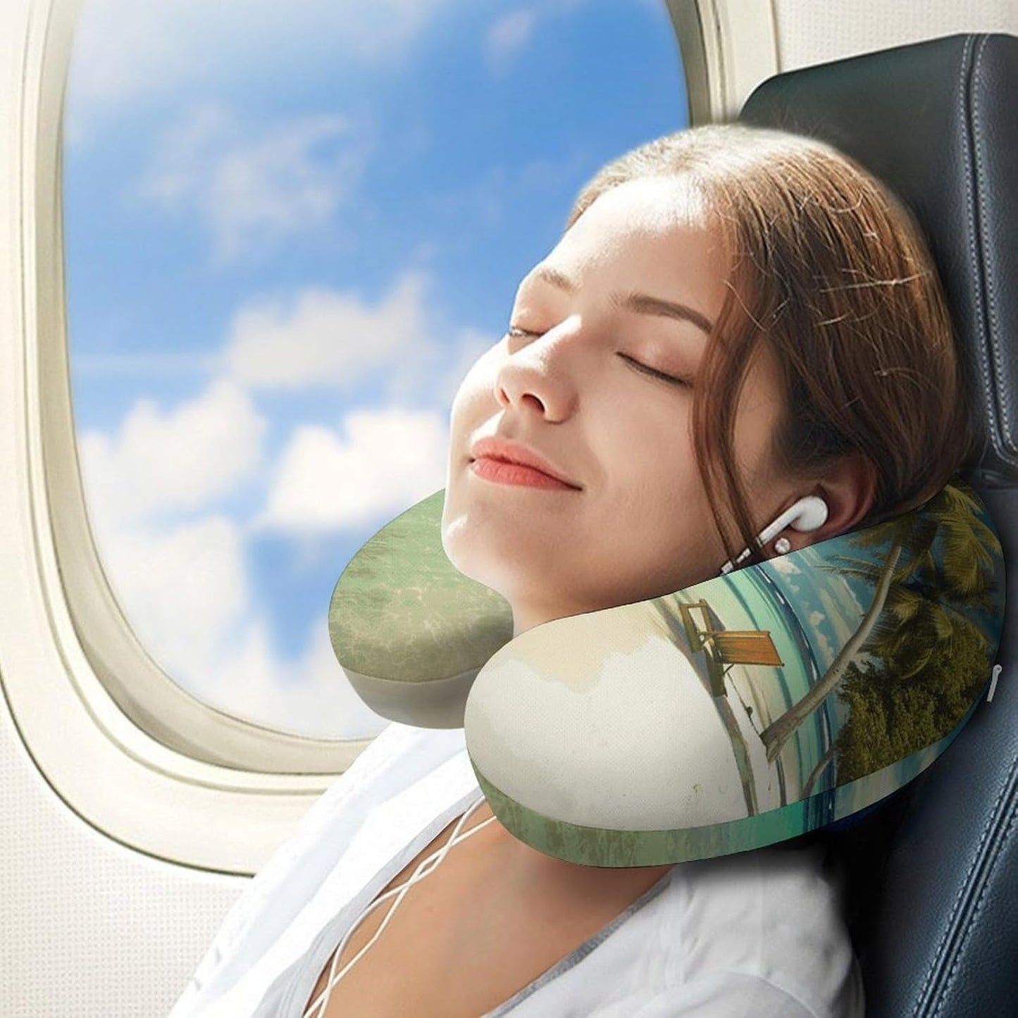 Tropical Holidays Neck Pillow Memory Foam U Shaped Pillows Portable Pillows for Shoulder Travel Head Support Pillow with Concealed Zipper for Airplane Car Home Office