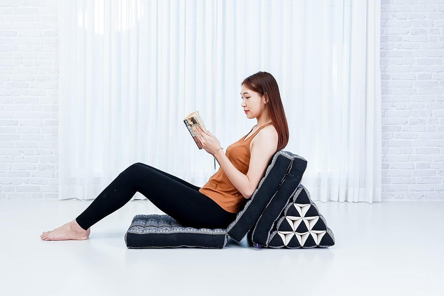 Leewadee Floor Mattress with Triangle Cushion, Floor Chair with Back Support, Recliner Reading and Sleeper Chair, Meditation Cushion, Comfy Living Room Furniture, Floor Cushion, Black