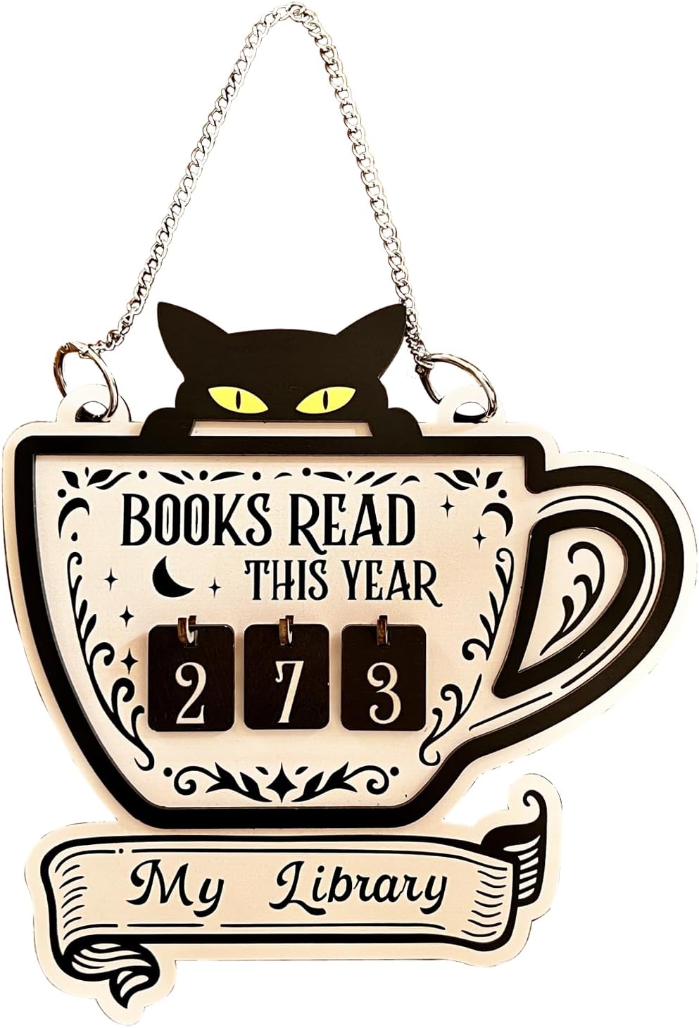 Books Read This Year Counter, Cute Cat Wooden Book Counter Sign, Reading Tracker Sign for Bookshelf Decor, Gifts for Book Lovers Women Readers, Home Library Essentials