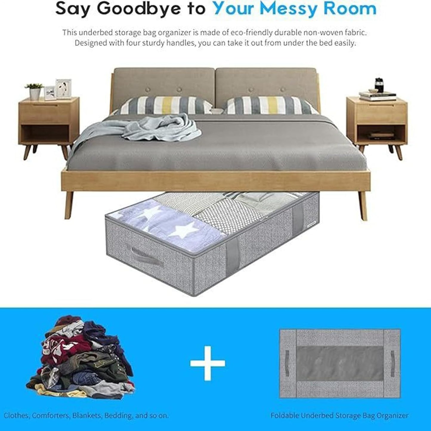 Under Bed Storage Bins - with Handle Lid Clear Window | Under Couch Storage Containers,for Clothes Sheet Bedding Blanket Toy Home Apartment Bedroom Living Room Closet Dorm