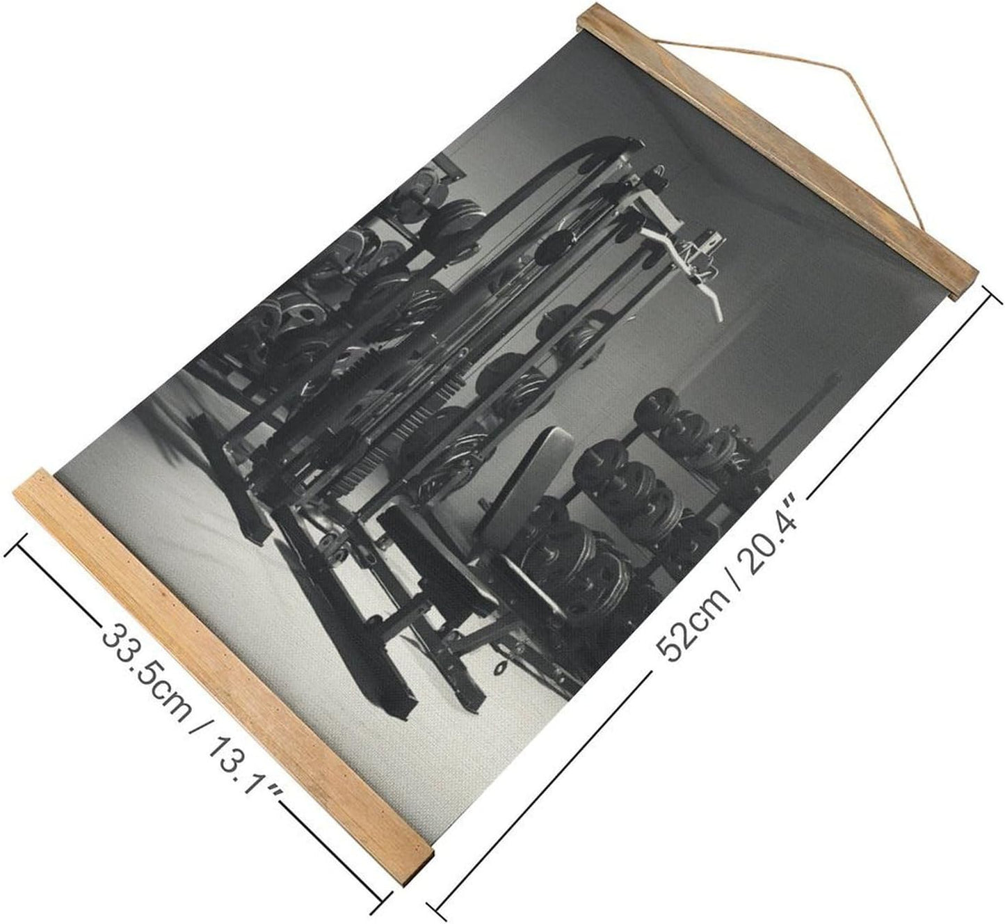Vintage Gym Equipment Poster with Wooden Frame Personalized Linen Hanging Scroll Painting Rustic Wall Hanging Illustrative Modern Artwork Decor for Home Living Room Bedroom Office