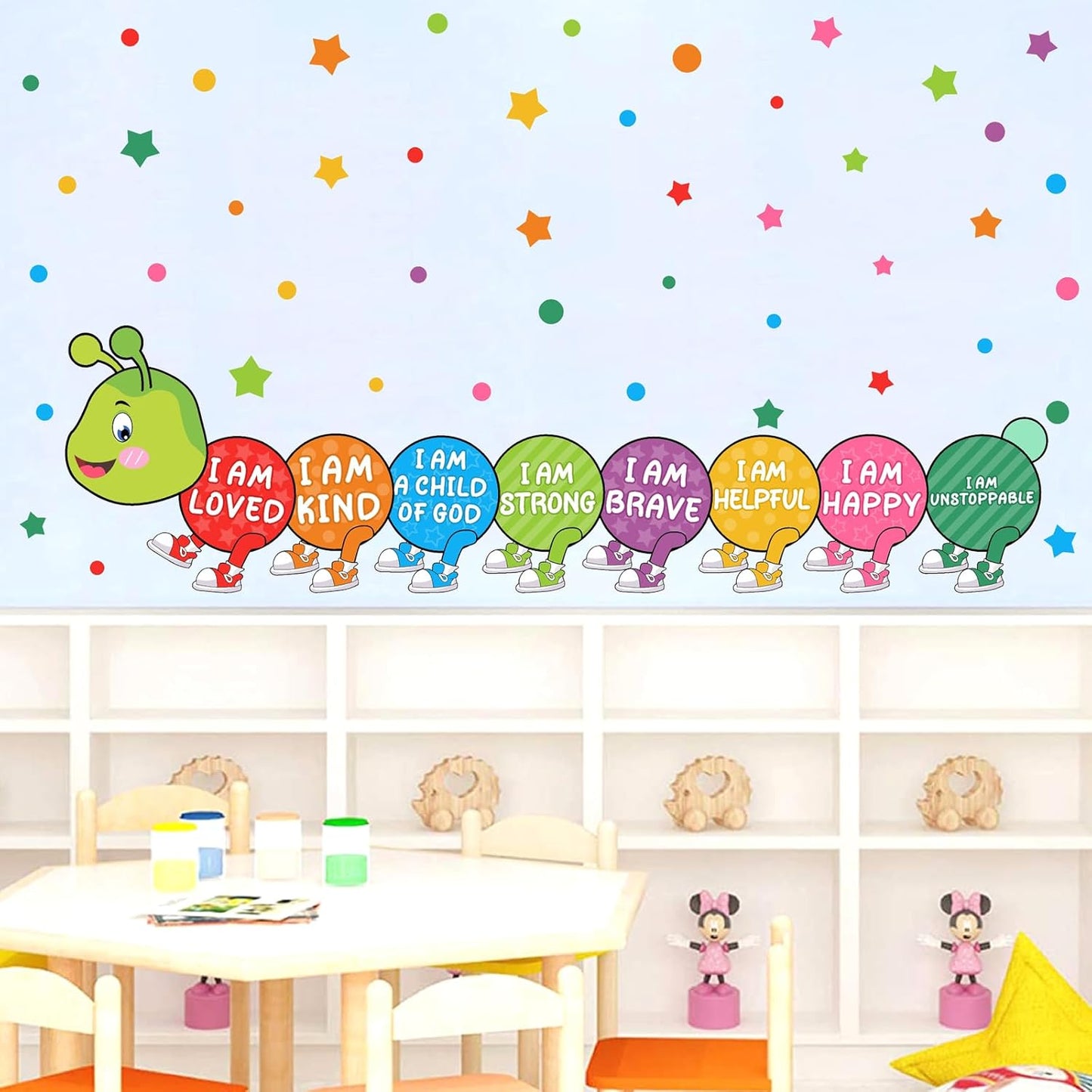 Kids Wall Stickers Decor Colorful Inspirational Wall Decals Baby Nursery Wall Decal Peel and Stick Motivational I Am Quotes Walls Art Vinyl Decals Polka Dots Murals for Classroom Bedroom Decor