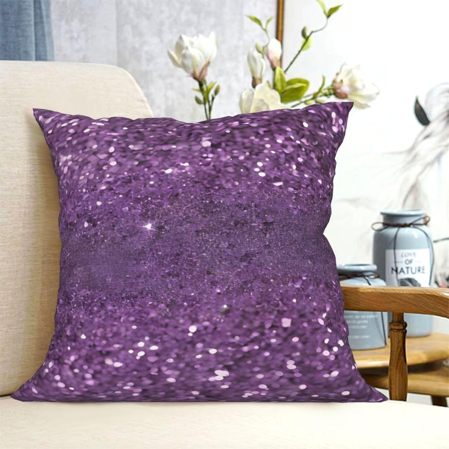 All-Season Square Pillow Covers 18"X18", Sequin Pattern, Decorative Throw Pillow Covers for Sofa Bed Couch, Hidden Zipper Cushion Cover, Square Lumbar & Accent Pillowcases for Home Decor