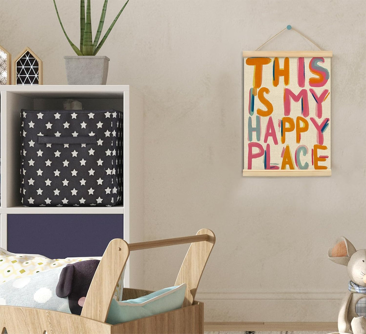 KDHTY Aesthetic Dorm Decor Wall Art Our Happy Place Sign for Nursery Toddler Girls Room Decor,Pink and Orange Wall Art Decor Cute Room Aesthetic Boho Dorm Decor for College Teen Girl,12x16inch
