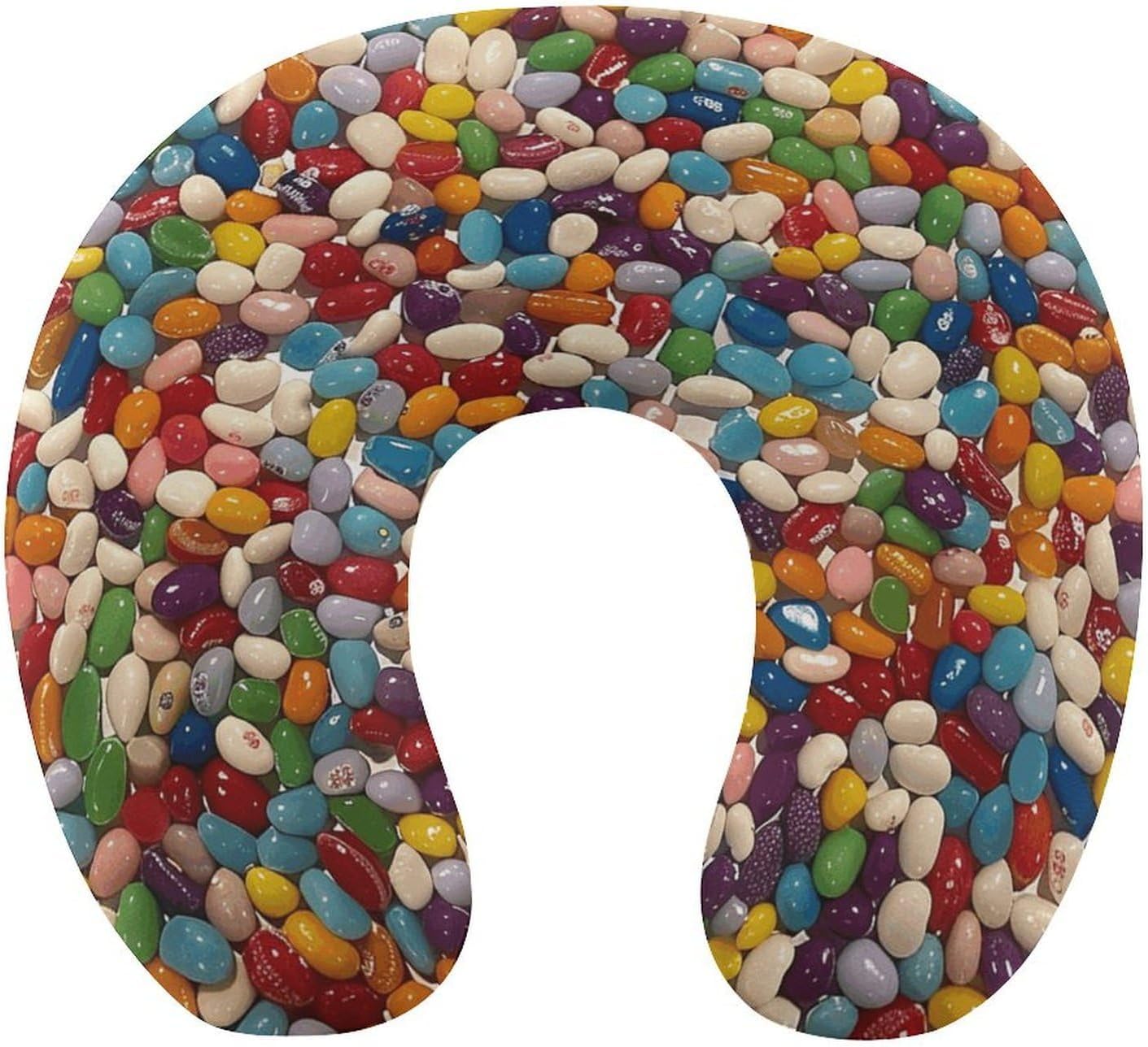 Assorted Jelly Beans Neck Pillow Memory Foam U Shaped Pillows Portable Pillows for Shoulder Travel Head Support Pillow with Concealed Zipper for Airplane Car Home Office