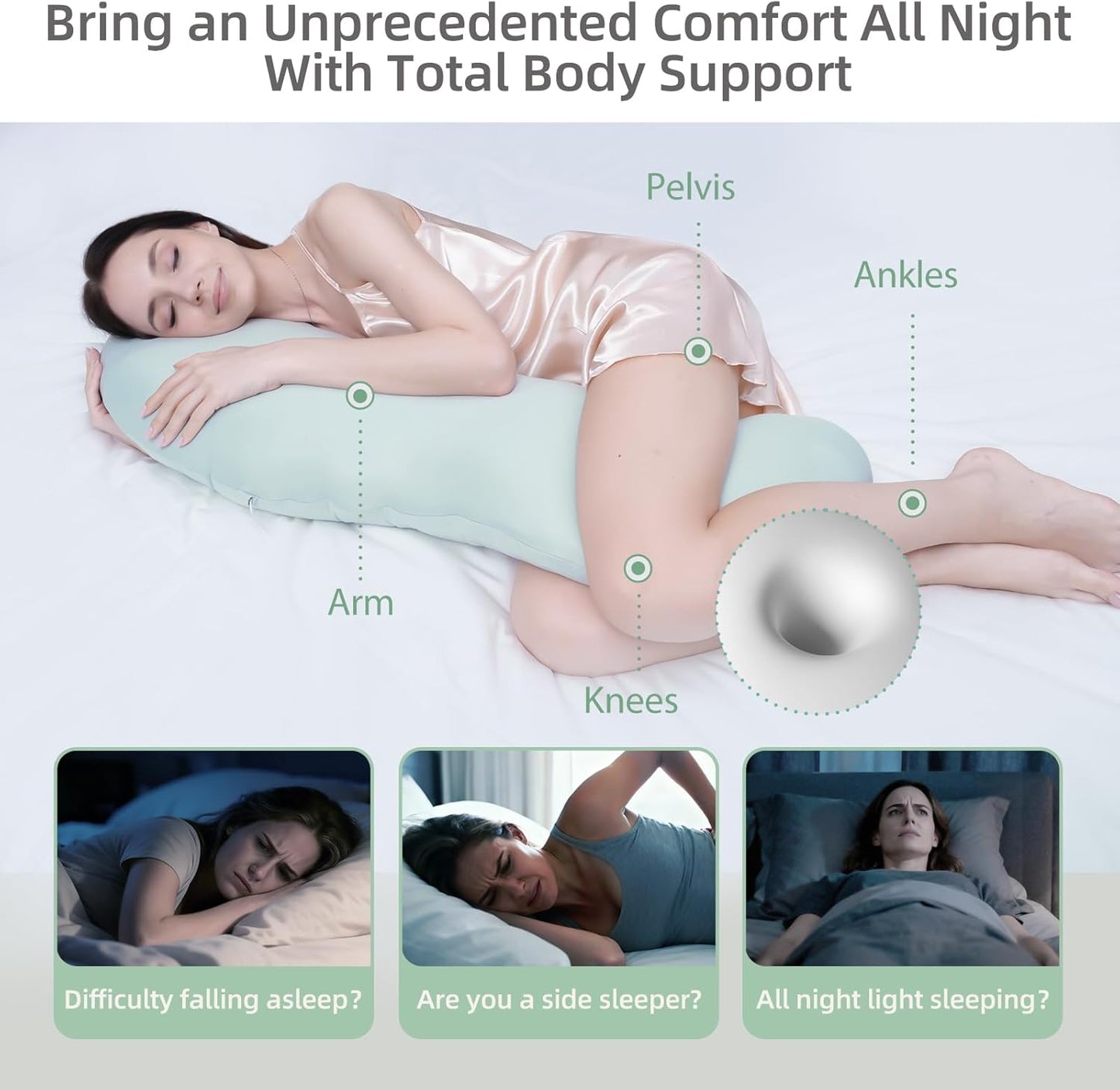 Body Pillows for Adults, Full Body Pillow for Side Sleepers, Long Body Pillow for Bed, Pea Pod Shape Long Pillow for Pregnancy Sleeping Full Body Support