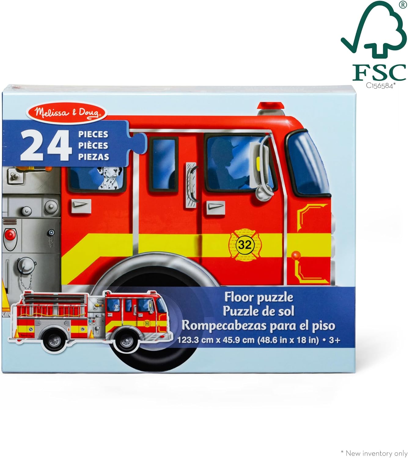 Melissa & Doug Fire Truck Jumbo Jigsaw Floor Puzzle (24 pcs, 4 feet Long) - FSC Certified