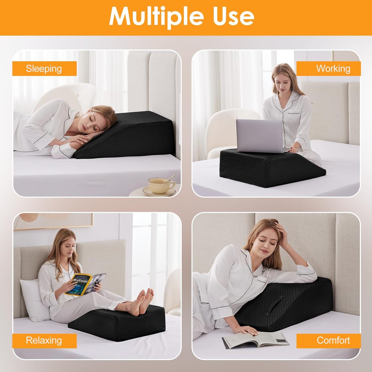 Leg Elevation Pillow for After Surgery, 10inch Foam Leg Elevating Pillow for Swelling and Blood Circulation, Leg Wedge Pillow for Sleeping, Knee Pillow for Knee Hip Ankle Pain Relief, Black