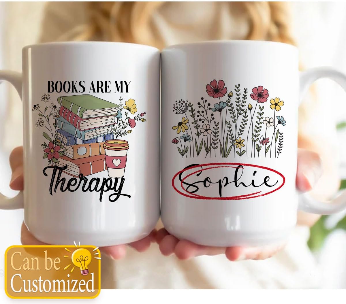 15 oz Custom Name Books Are My Therapy Mug Ceramic Book Reading Lover Gift Idea