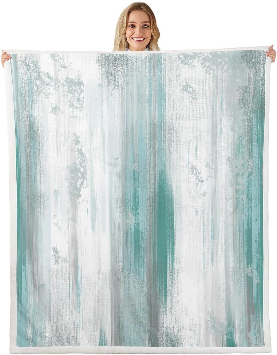 Feelyou Abstract Throw Blanket Modern Abstract Art Soft Fleece Sherpa Cozy Fuzzy Plush Warm Turquoise Gray White Fuzzy Plush Throw Turquoise 40"x50" for Bed Couch Living Room