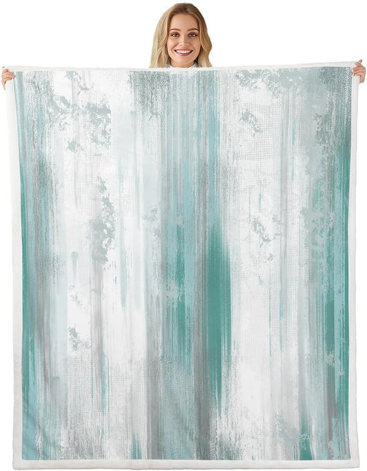Feelyou Abstract Throw Blanket Modern Abstract Art Soft Fleece Sherpa Cozy Fuzzy Plush Warm Turquoise Gray White Fuzzy Plush Throw Turquoise 40"x50" for Bed Couch Living Room