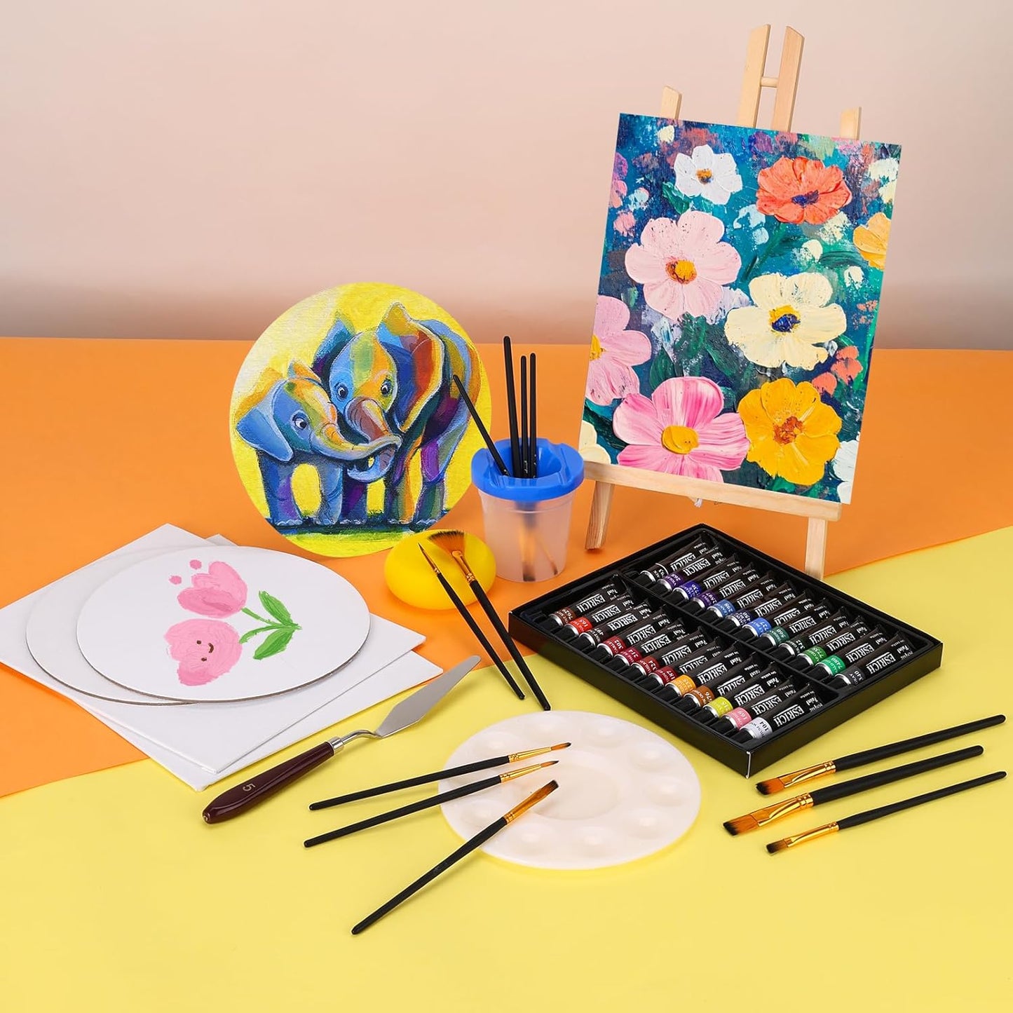 Acrylic Paint Set,57 PCS Professional Painting Supplies with Paint Brushes, Acrylic Paint, Easel, Canvases, Painting Pads，Palette, Paint Knife, Brush Cup and Art Sponge for Hobbyists and Beginners