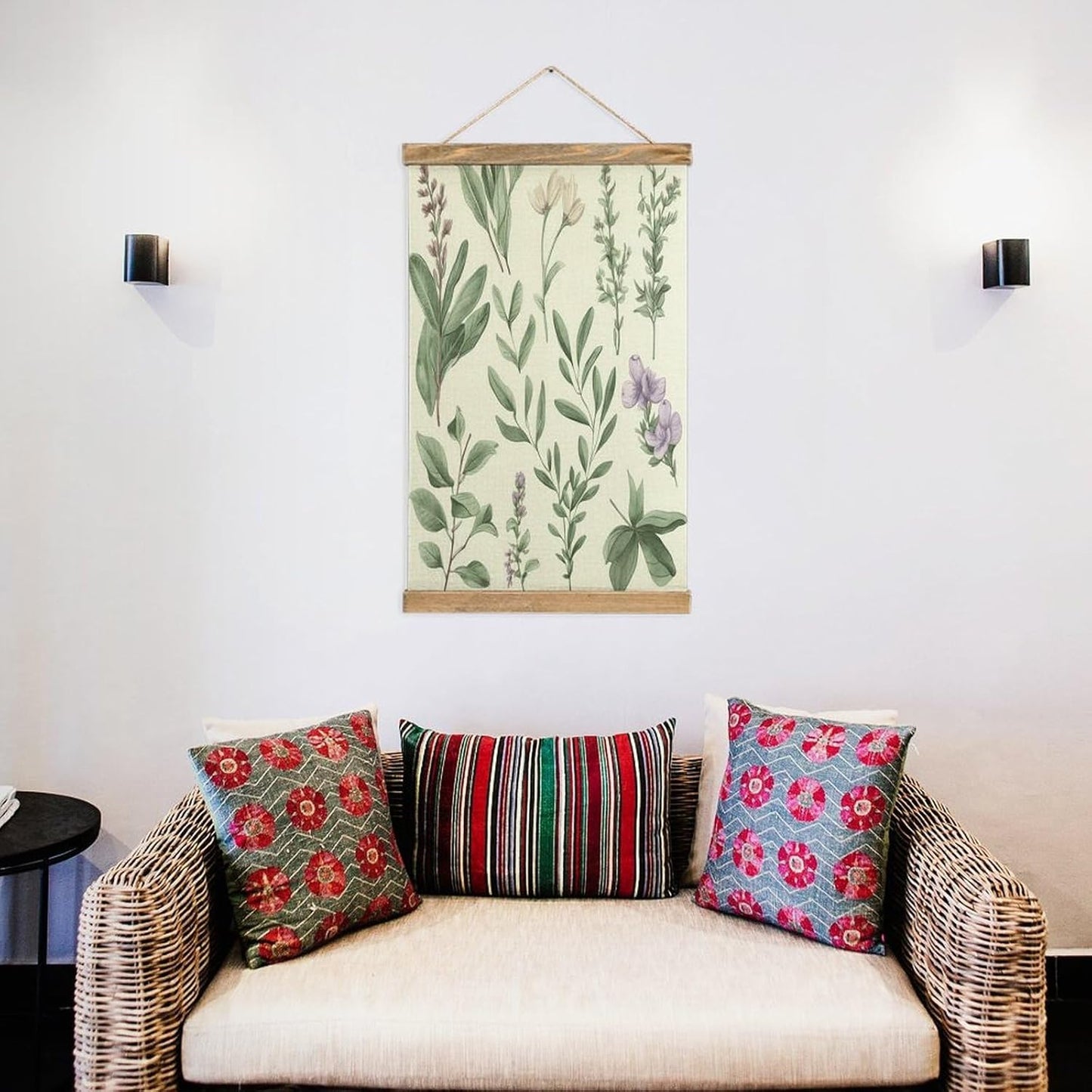 Vintage Green Flower Herb Sage Leaves And Branches Poster with Wooden Frame Personalized Linen Hanging Scroll Painting Rustic Wall Hanging Illustrative Modern Artwork Decor for Home Living Room Bedroo