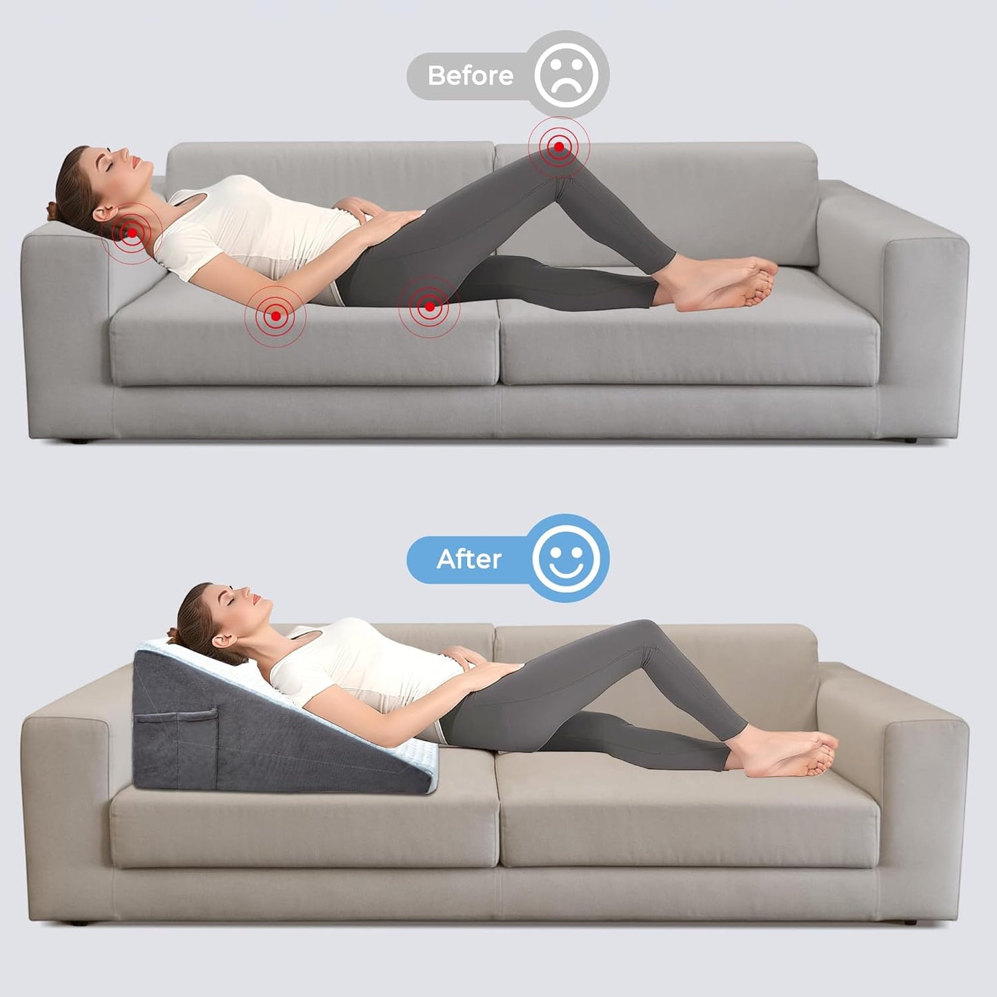 puredown® 8" Bed Wedge Pillow, Cooling Wedge Pillows for Headboard, Pillow Wedge for After Surgery, Nighttime Acid Reflux, Lumbar & Back Support, Leg Elevation Therapy, Snore Reduction Aid