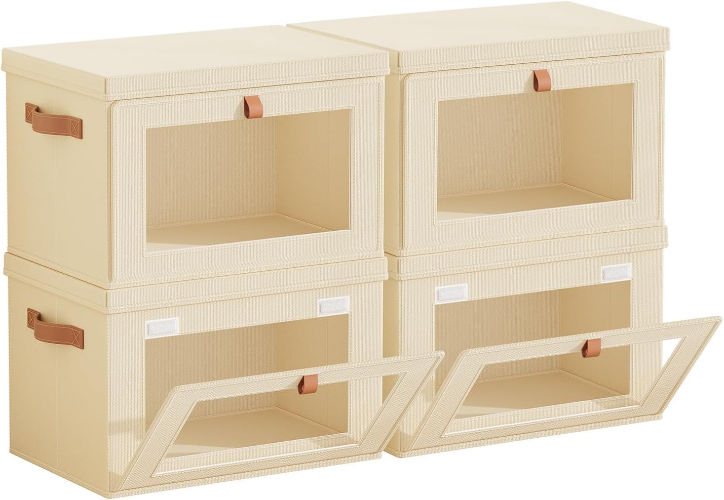 Tuza 4 Pack Foldable Storage Bins - Fabric Decorative Storage Boxes with Handles & Window, Collapsible Organizer for Closet, Shelf, Dorm Room