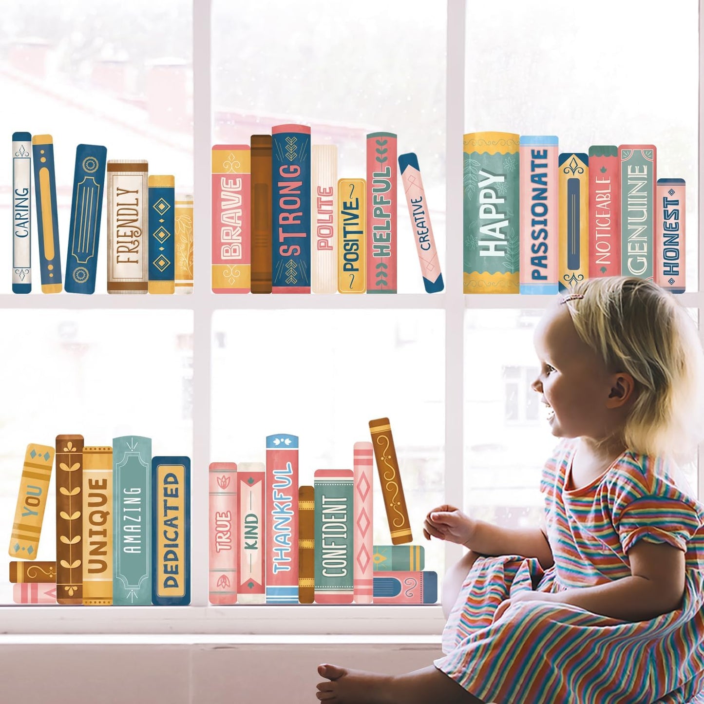 DECOWALL CDS9-9006 Book Quotes Window Clings Print Window Stickers Double Sided Glass Decals for First Day of School Back to School Party Home Classroom Library Decor Home Party