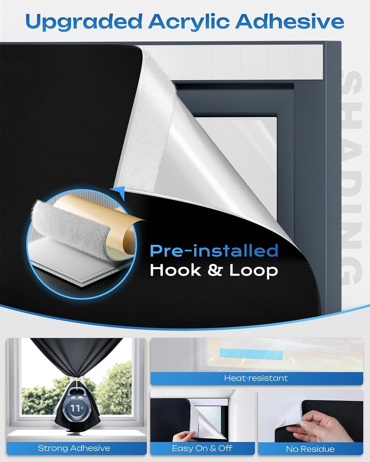 100% Blackout Curtains, Portable No Drill Window Shades, DIY Blackout Window Cover with Hook and Loop, for Bedroom, Baby Nursery, Travel, DormRoom, Apartment (32" x 72")