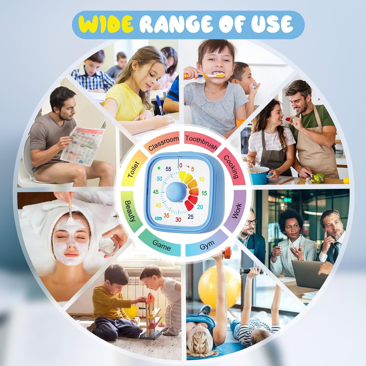 Shintrend 60 Minute Visual Timer with Colorful Dial, Pomodoro Timer for Kids and Adults, Silent Countdown Time Management Tool (Batteries Not Included)