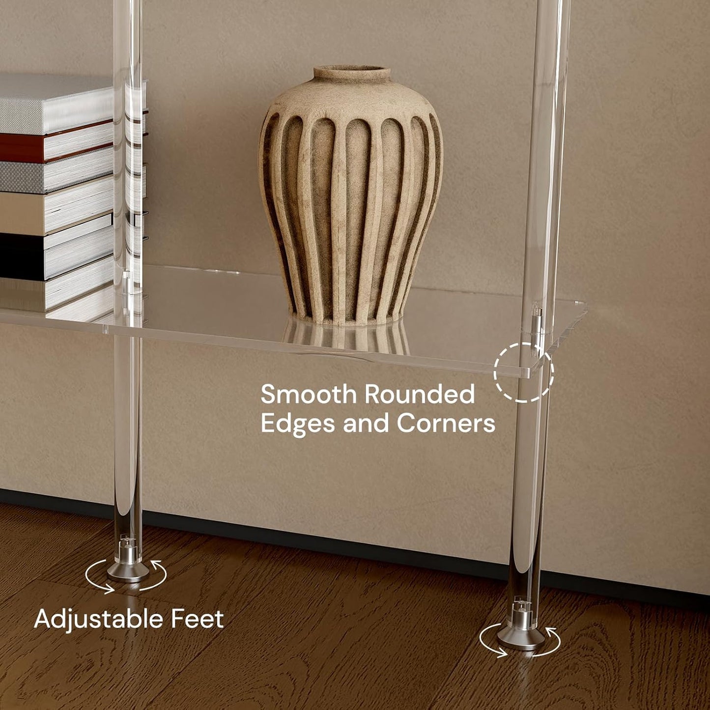 Narrow Acrylic Bookshelf, Wall Mounted, 6-Tier Clear Ladder Bookshelf with Open Shelves, Multipurpose Bookcase for Living Room, Bathroom, Office, Modern, 9.5" D x 29.5" W x 81.7" H