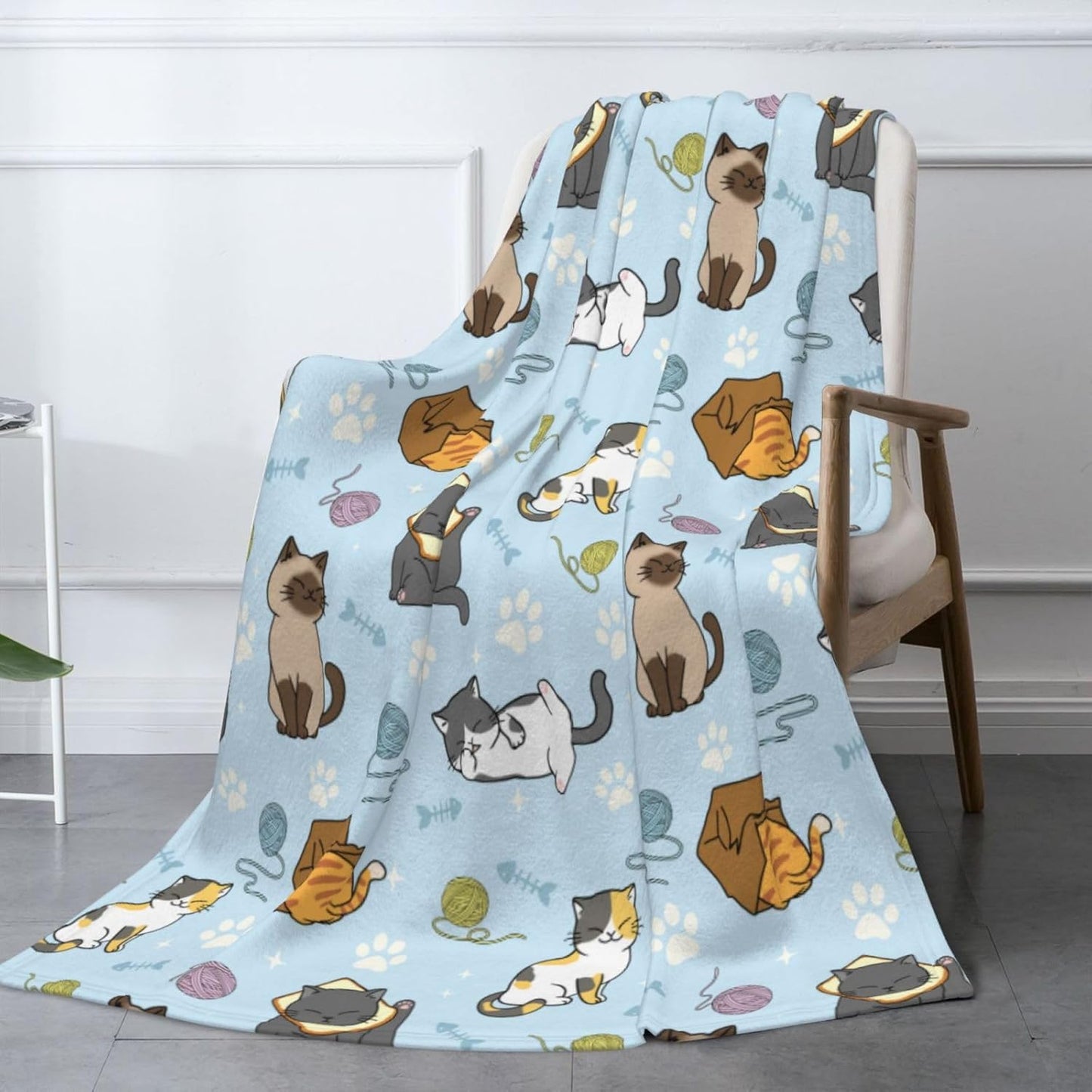 Soft Fluffy Cat Pattern Blanket, Cute Feline Design Cozy Throw Blanket for Adults Kids Pet,Lightweight Warm Plush Fleece Blanket for Couch Bed Sofa, for Cat Lovers 60"x50"