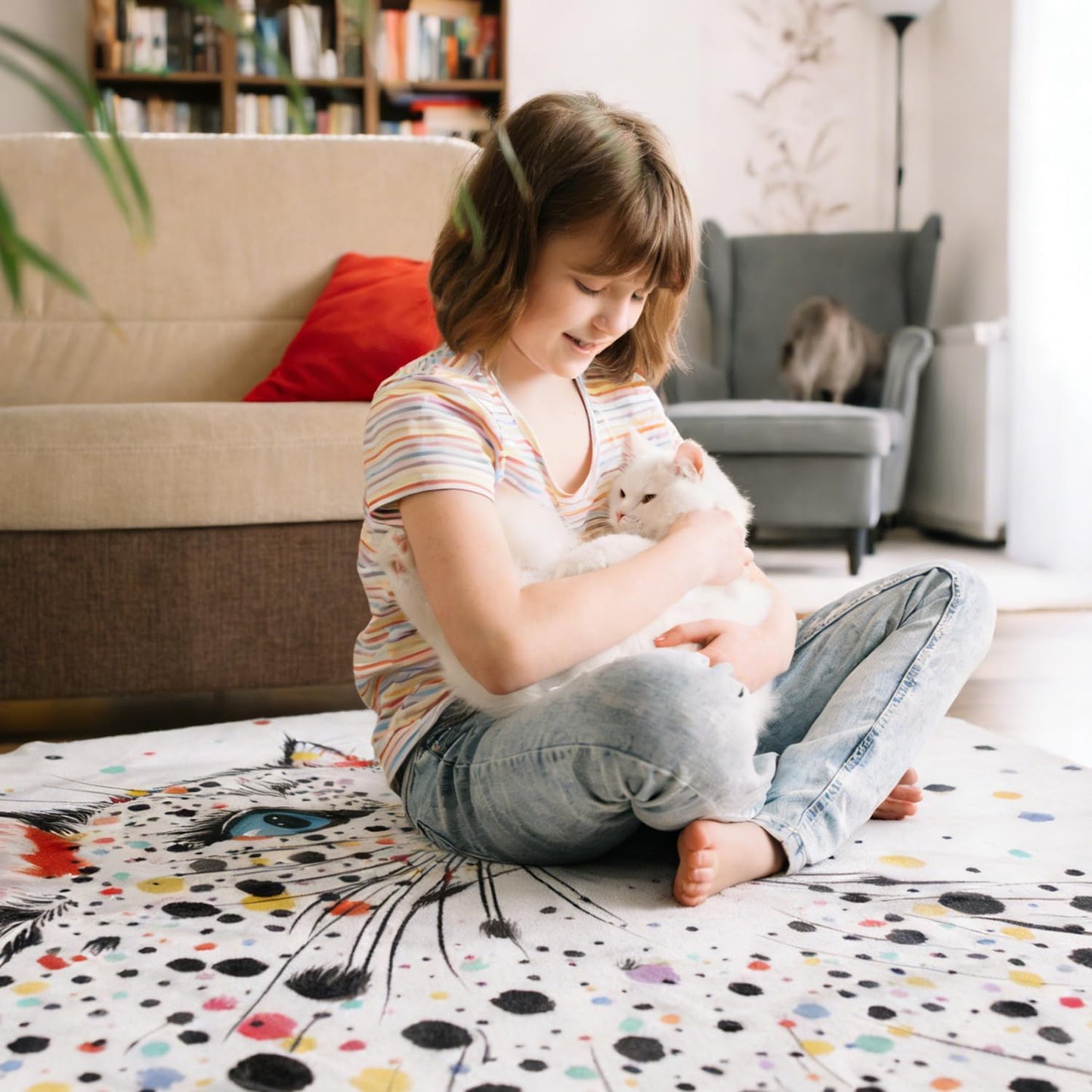 Cat Throw Blanket Colorful Spot Cats Blanket Cute Pet Cats Gift for Cat Lover Throw Blanket Flannel Fleece Cozy Fuzzy Plush Throw Blankets for Bed Chair Couch 50" X 60"
