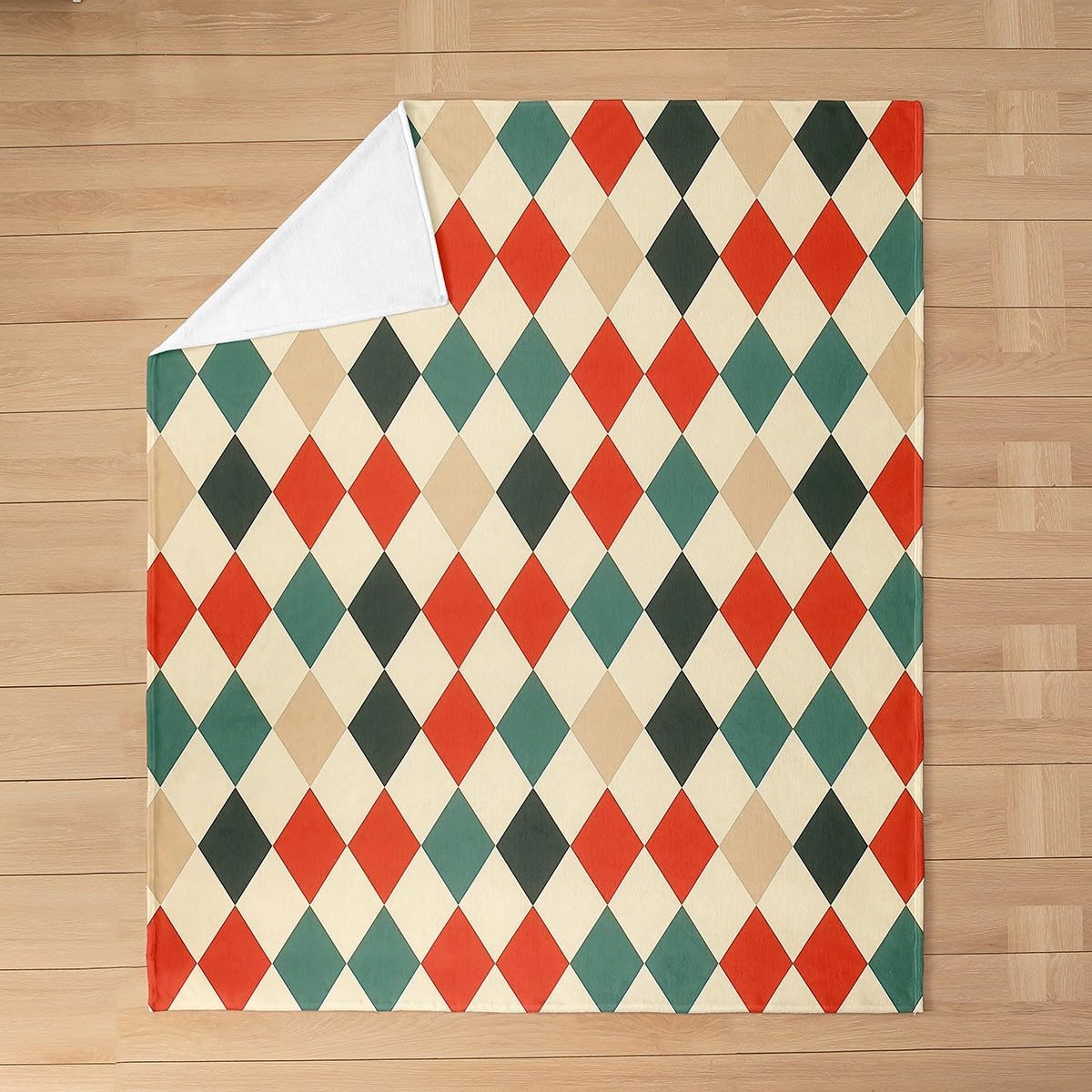 Diamond Plaid Super Soft Flannel Blanket,Green Red Geometric Pattern Fleece Throw Blankets for Couch Bed,Modern Couch Throw Bed Warm Cozy Decorative Blanket Twin 60"x80"
