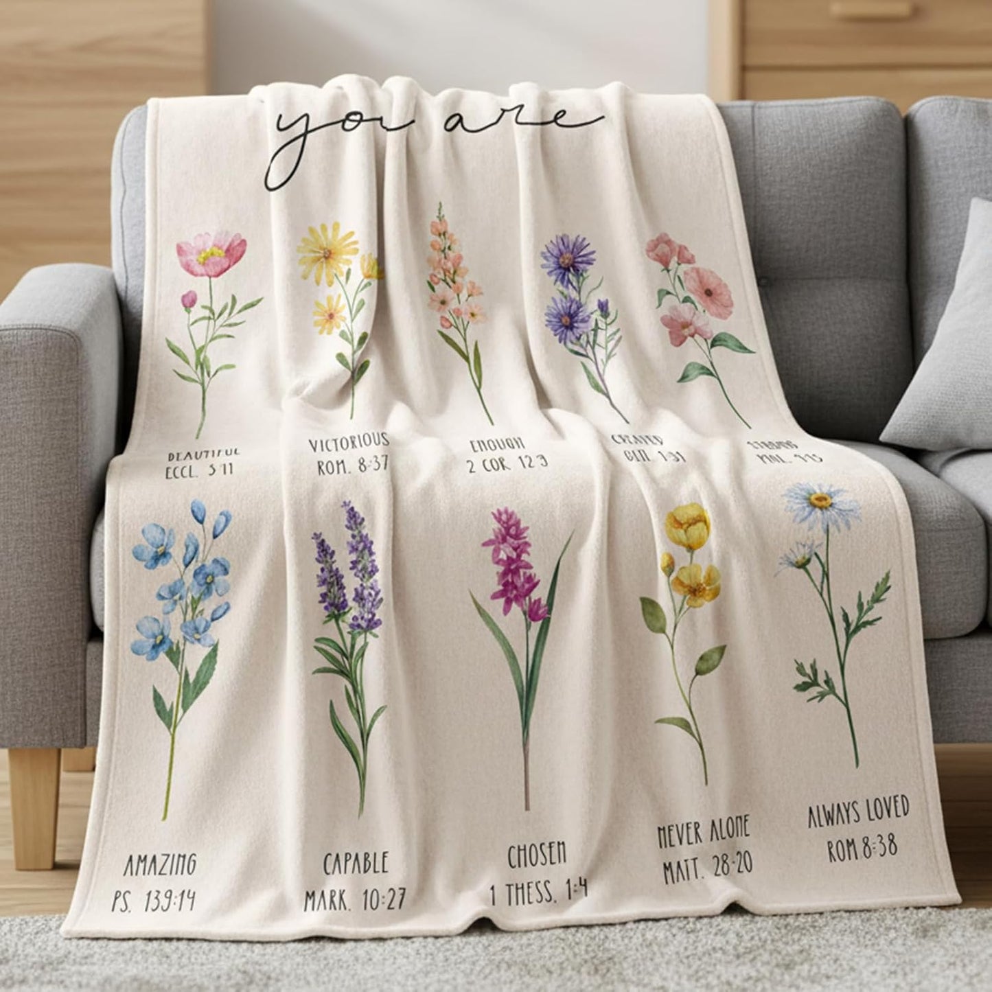 Christian Gifts for Women, Christian Throw Blanket with Flowers, Religious Flannel Blanket, Inspirational Jesus Prayer Birthday Gift for Sister, Daughter, Mom, Soft Throw Blankets 50'' x 60''