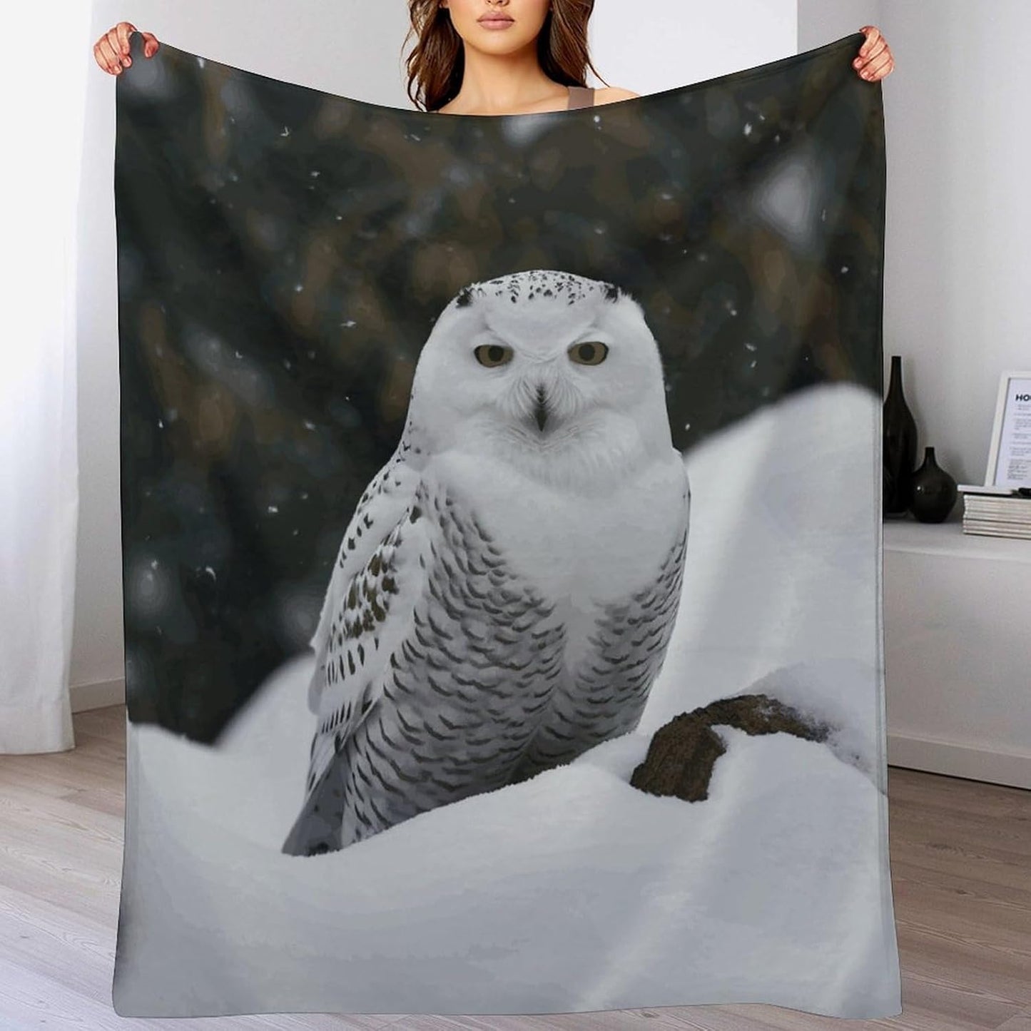 Snow Owl Blanket Super Soft Lightweight Throw Blanket Cute Cozy Warm Bed Blanket Decorative Fuzzy Blanket All-Season Home Decor Gift for Sofa Couch Living Room 50"*60"（130 * 150cm）